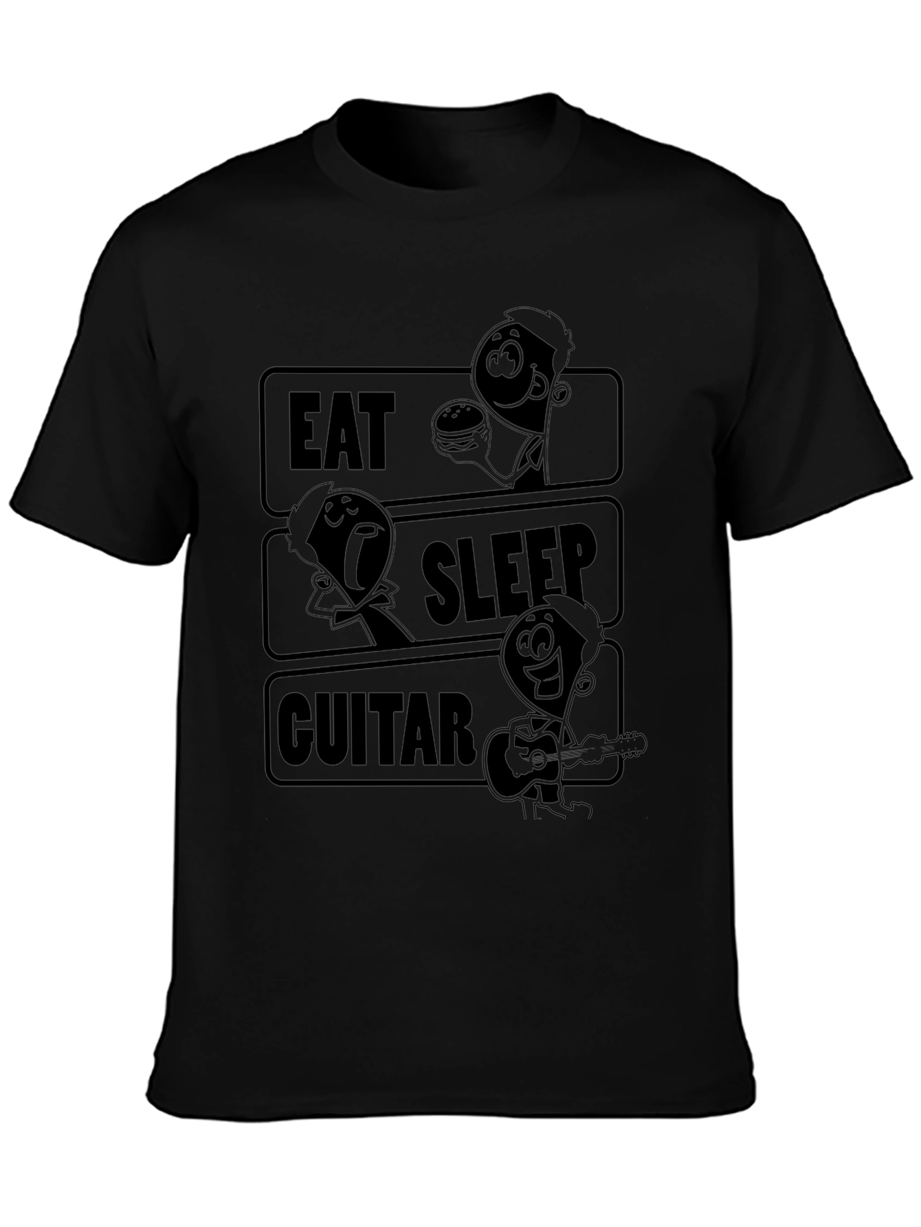 Eat Sleep Guitar Black Graphic T-Shirt