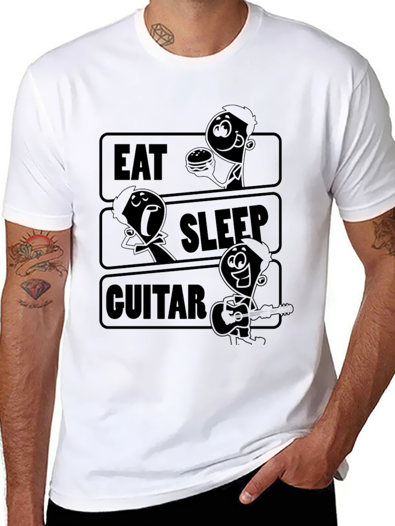 Eat Sleep Guitar Black Graphic T-Shirt