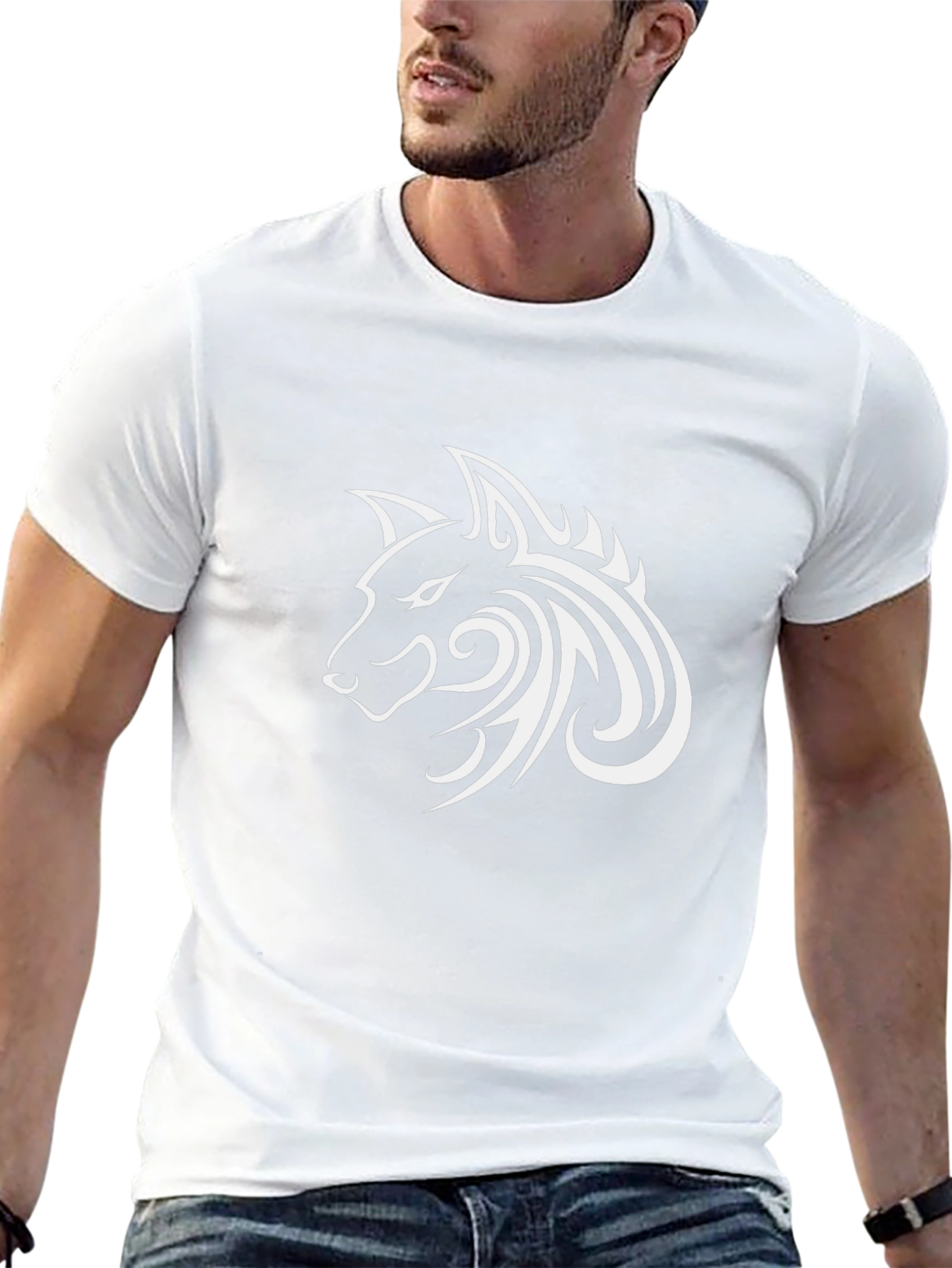 Tribal Wolf Head Graphic Black T-Shirt