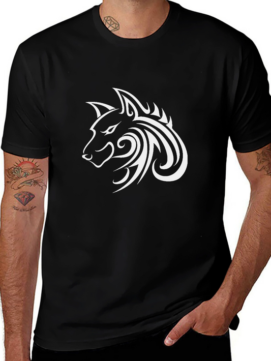 Tribal Wolf Head Graphic Black T-Shirt