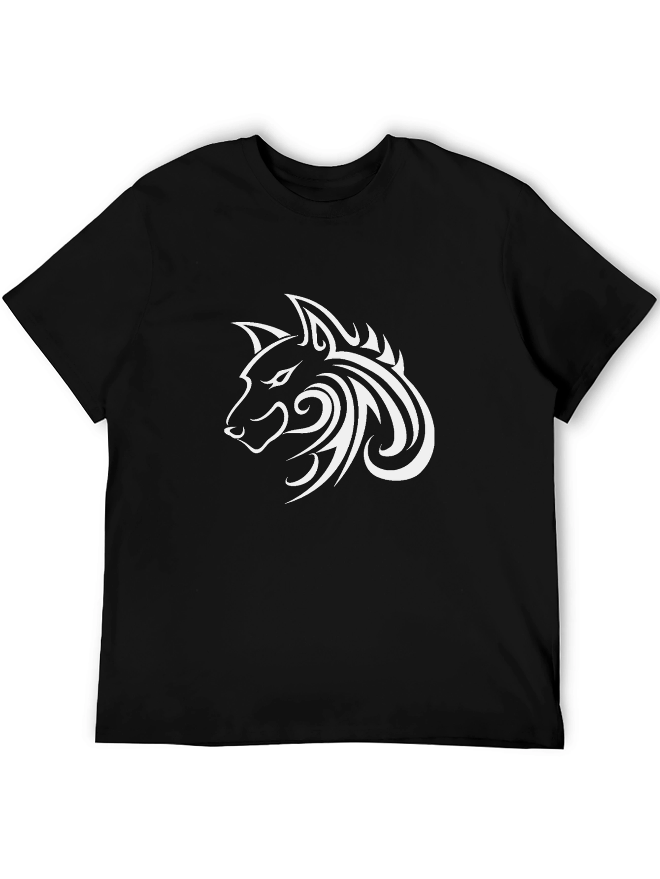 Tribal Wolf Head Graphic Black T-Shirt
