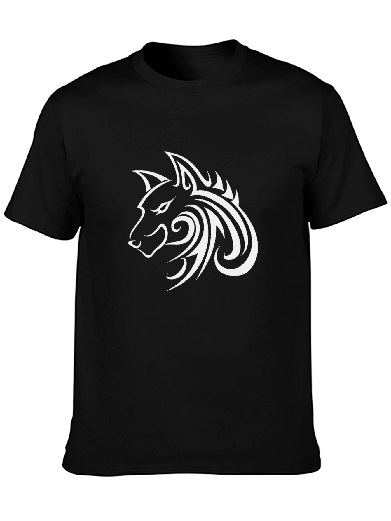 Tribal Wolf Head Graphic Black T-Shirt
