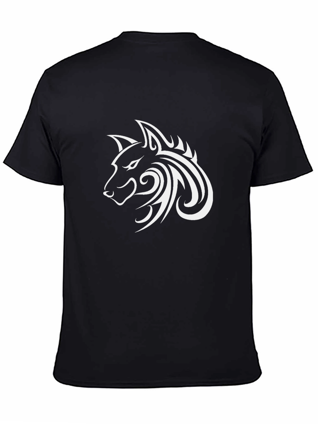 Tribal Wolf Head Graphic Black T-Shirt