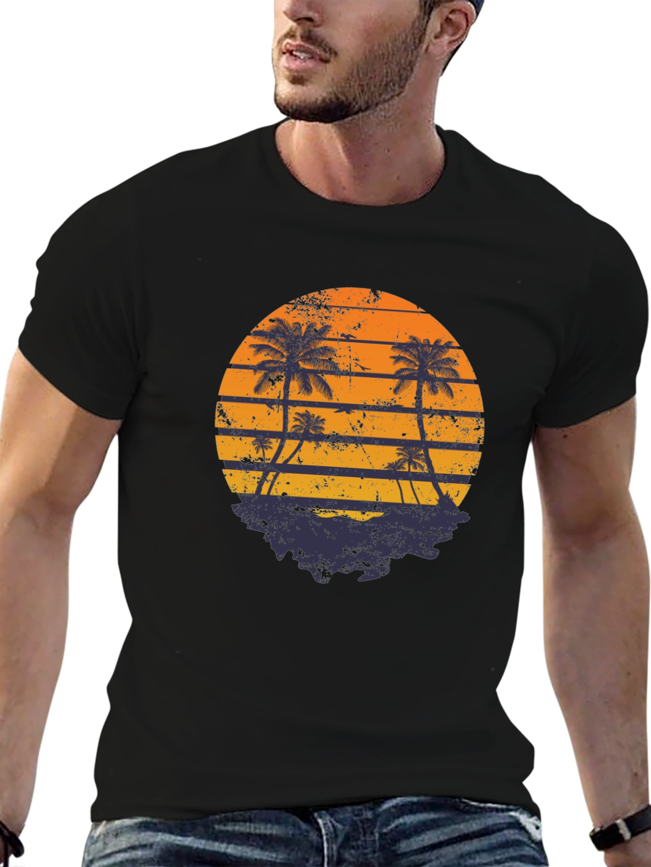 Retro Sunset Palm Tree Graphic T-Shirt