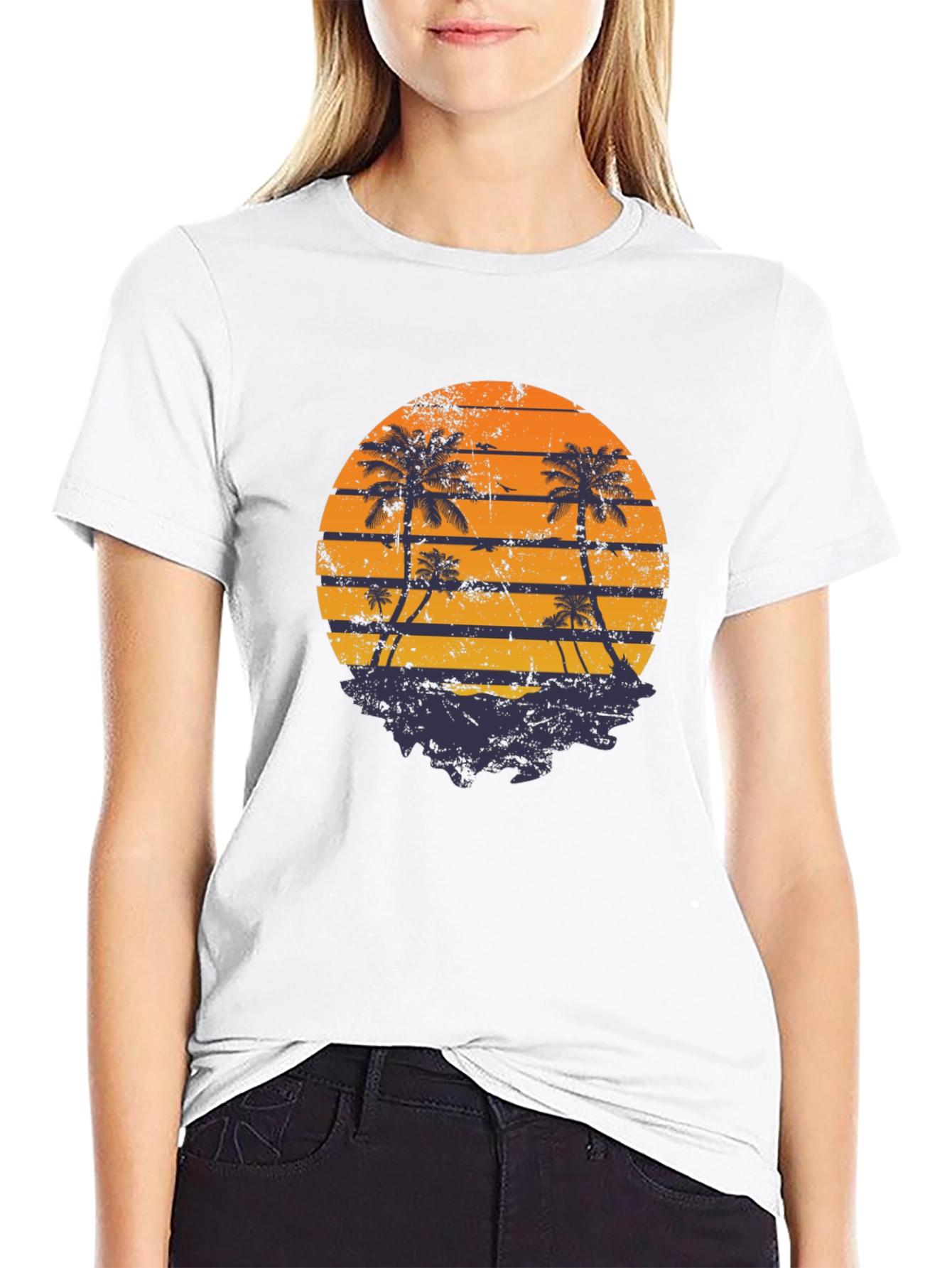 Retro Sunset Palm Tree Graphic T-Shirt