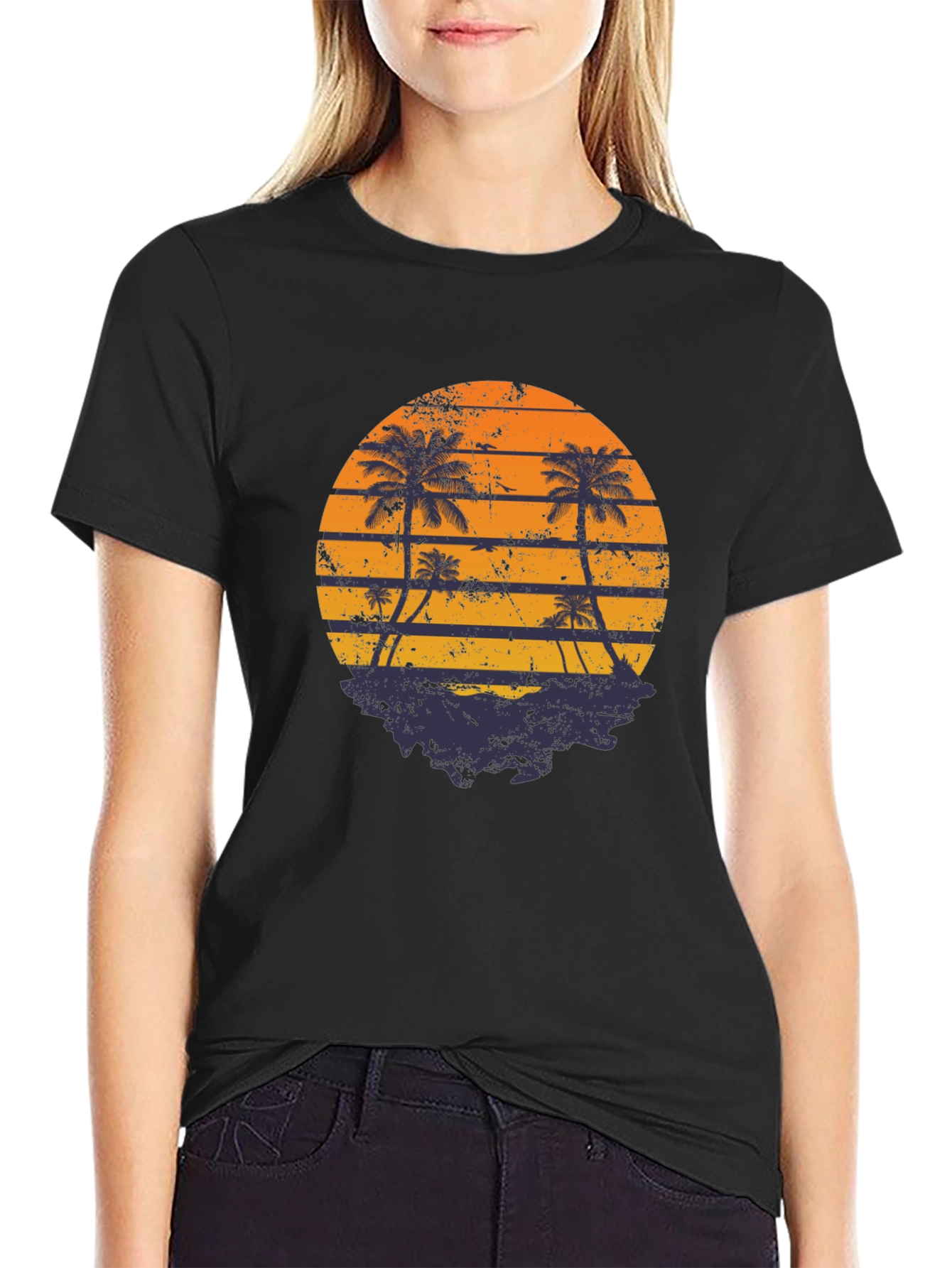 Retro Sunset Palm Tree Graphic T-Shirt