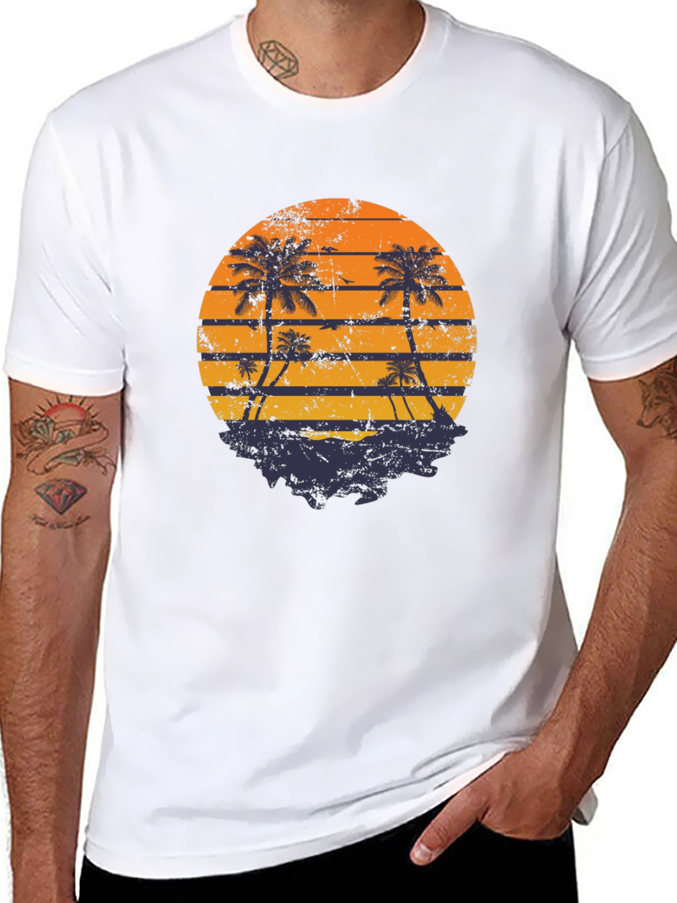 Retro Sunset Palm Tree Graphic T-Shirt