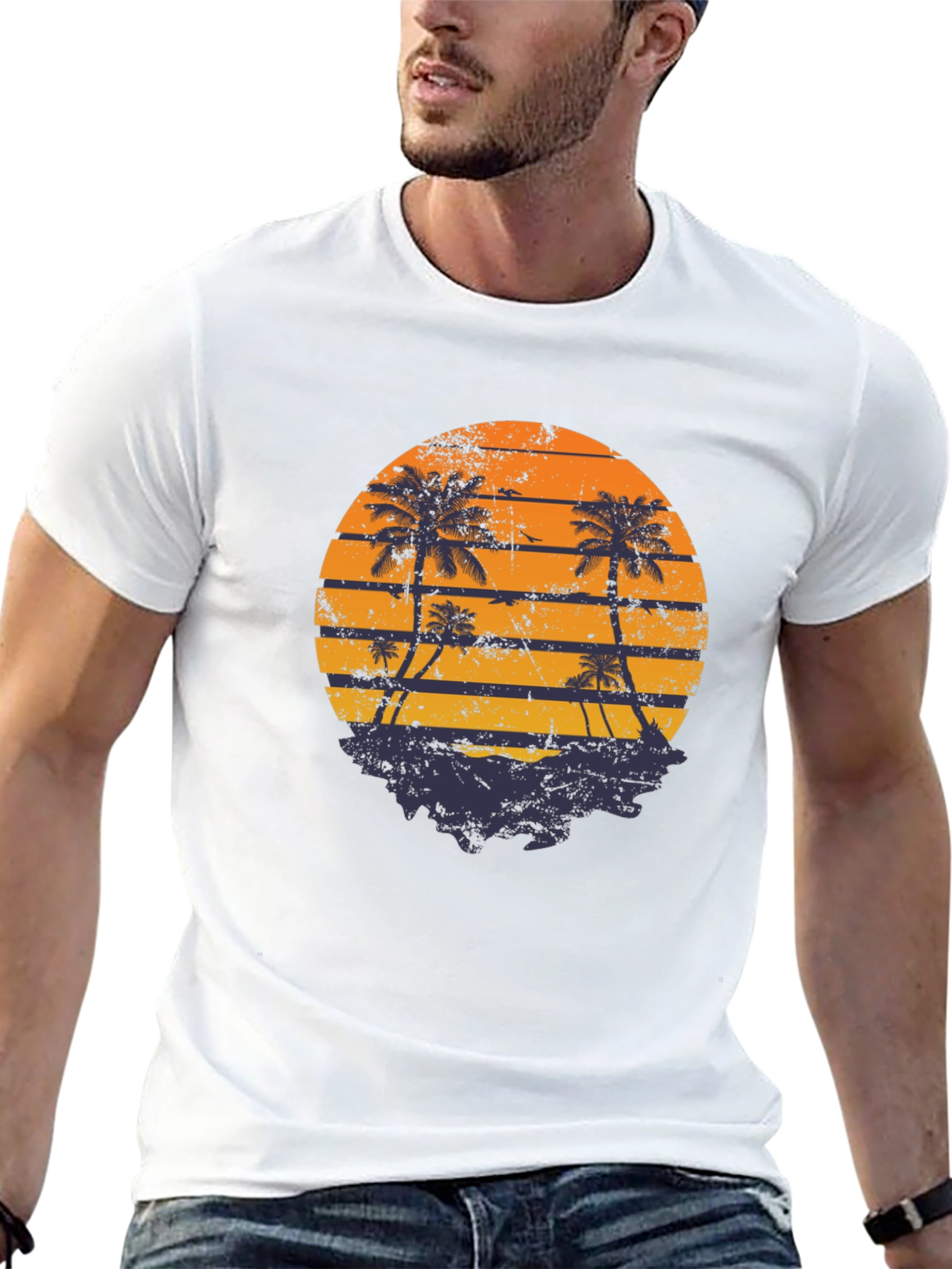 Retro Sunset Palm Tree Graphic T-Shirt
