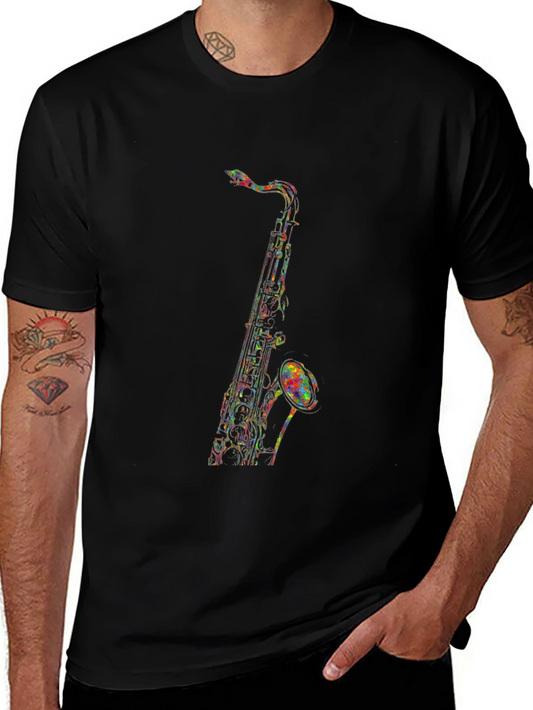 Saxophone Graphic Tee - Mens Black T-Shirt