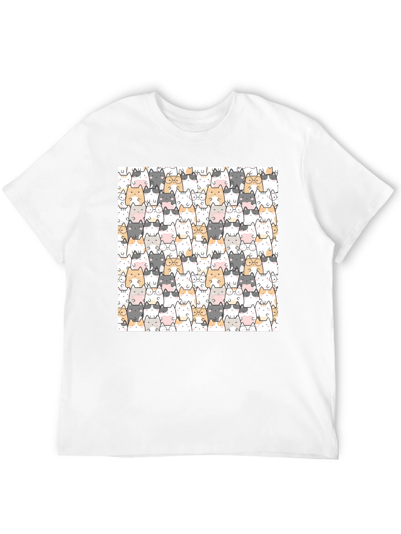 Cute Cat Pattern Black T-Shirt