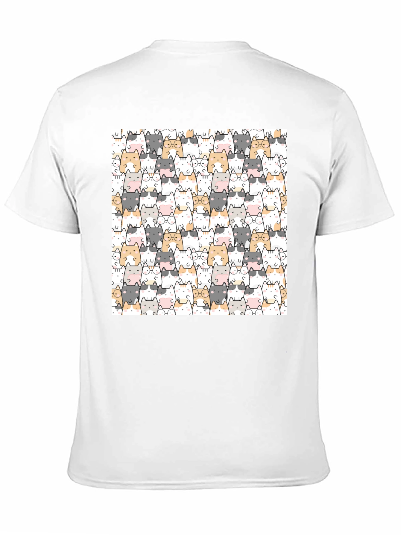 Cute Cat Pattern Black T-Shirt