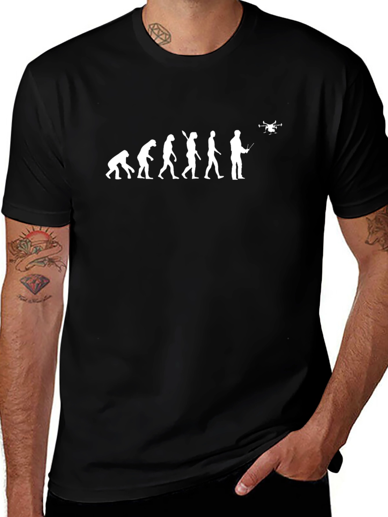 Drone Evolution Graphic Tee - Funny Black T-Shirt
