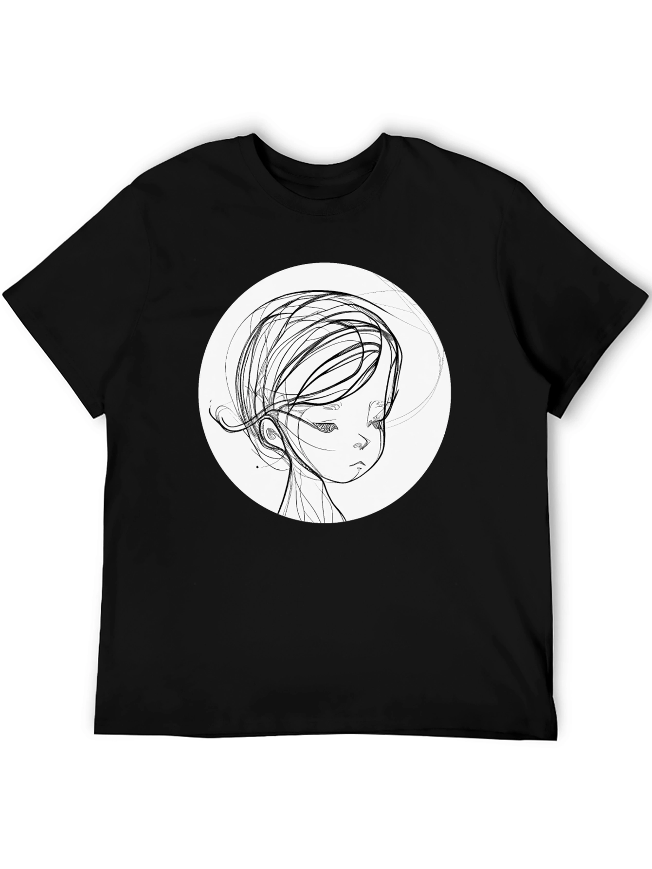 Artistic Sketch Portrait Black T-Shirt