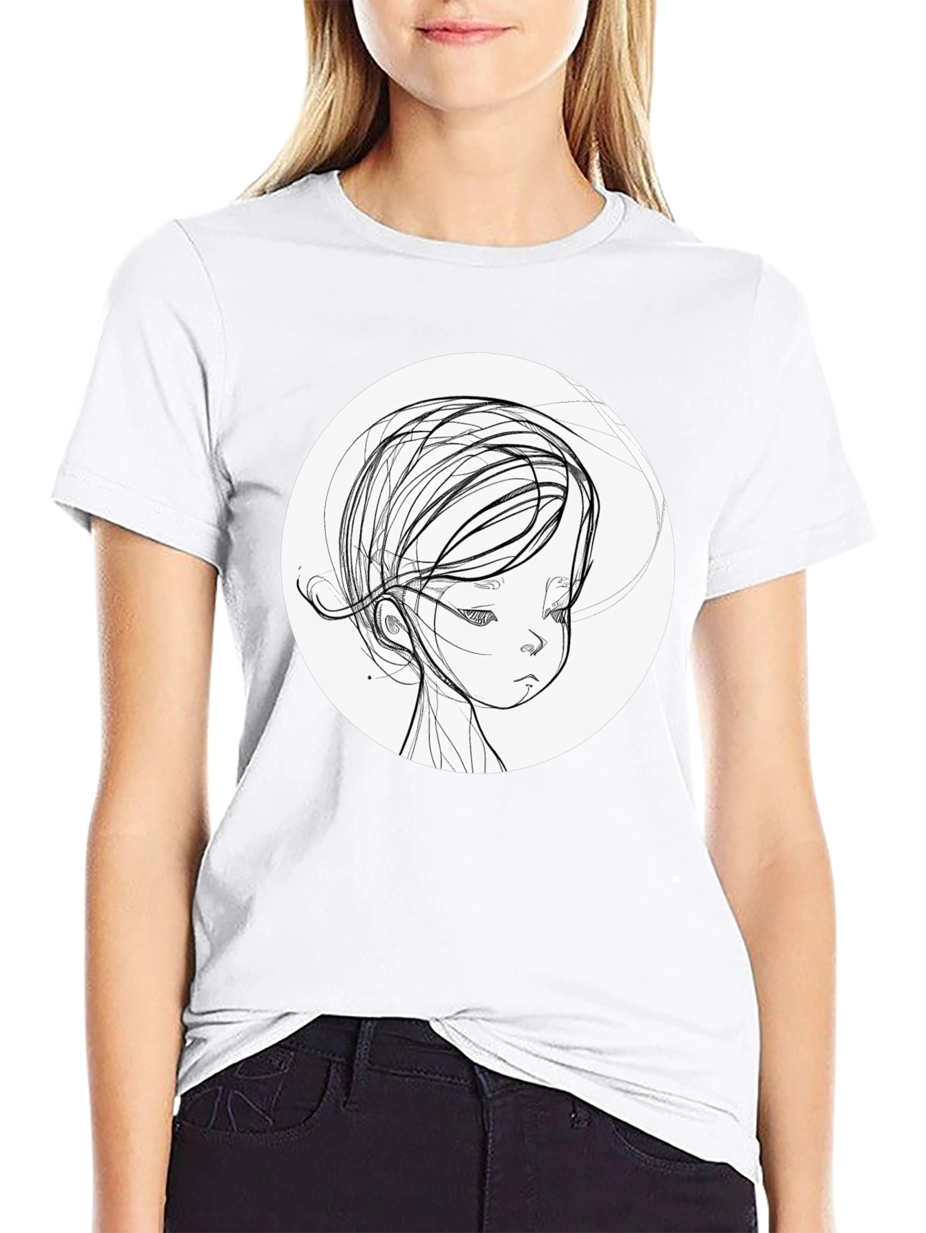 Artistic Sketch Portrait Black T-Shirt