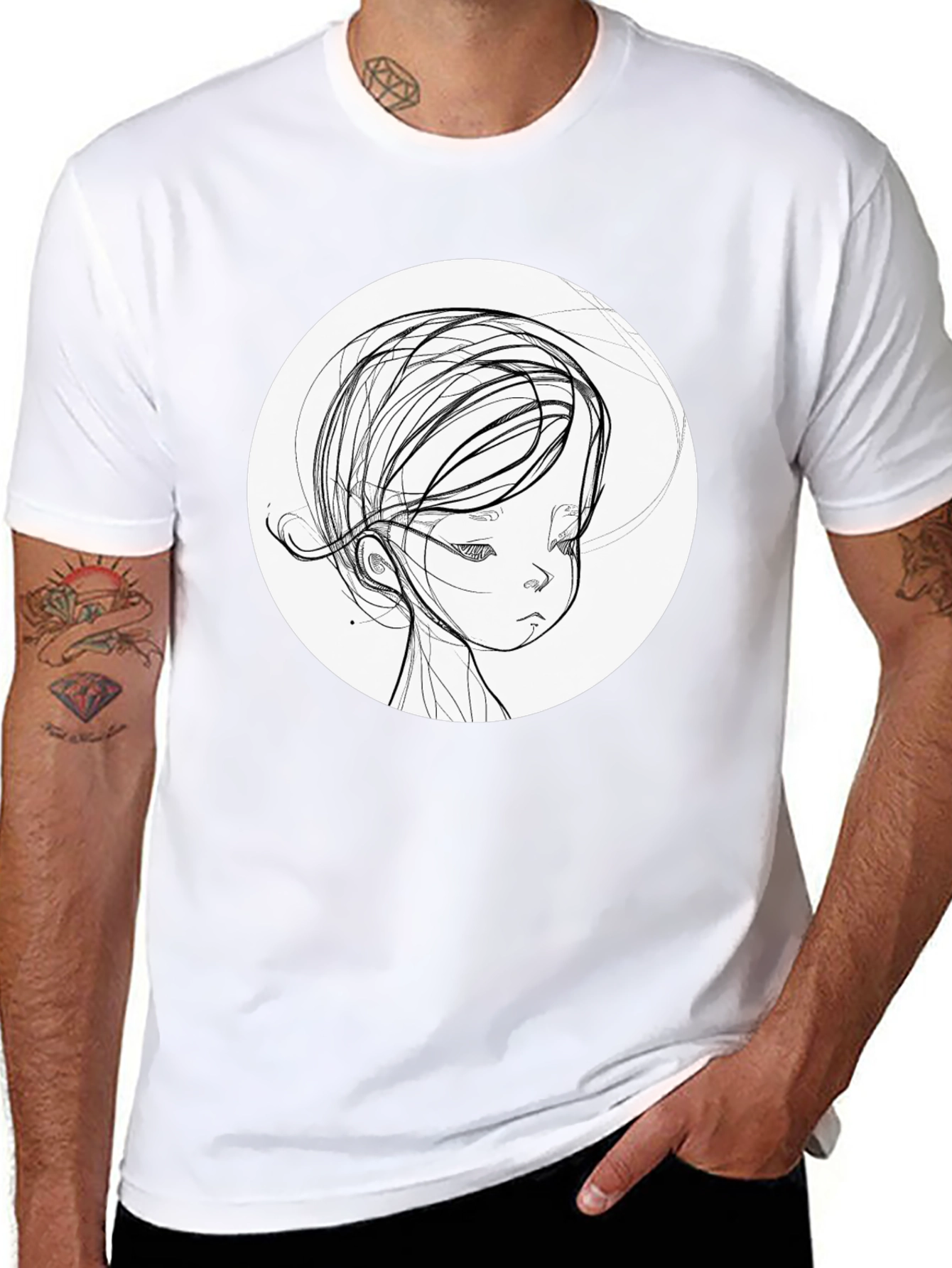 Artistic Sketch Portrait Black T-Shirt