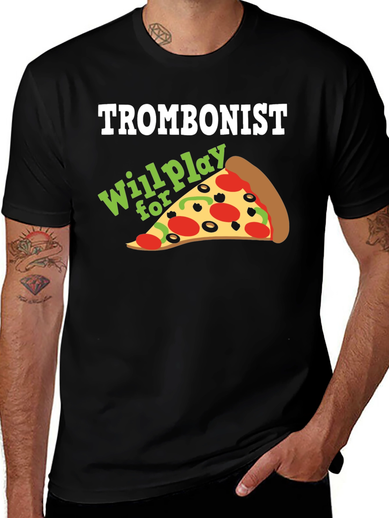 Trombonist Pizza Funny Music T-Shirt