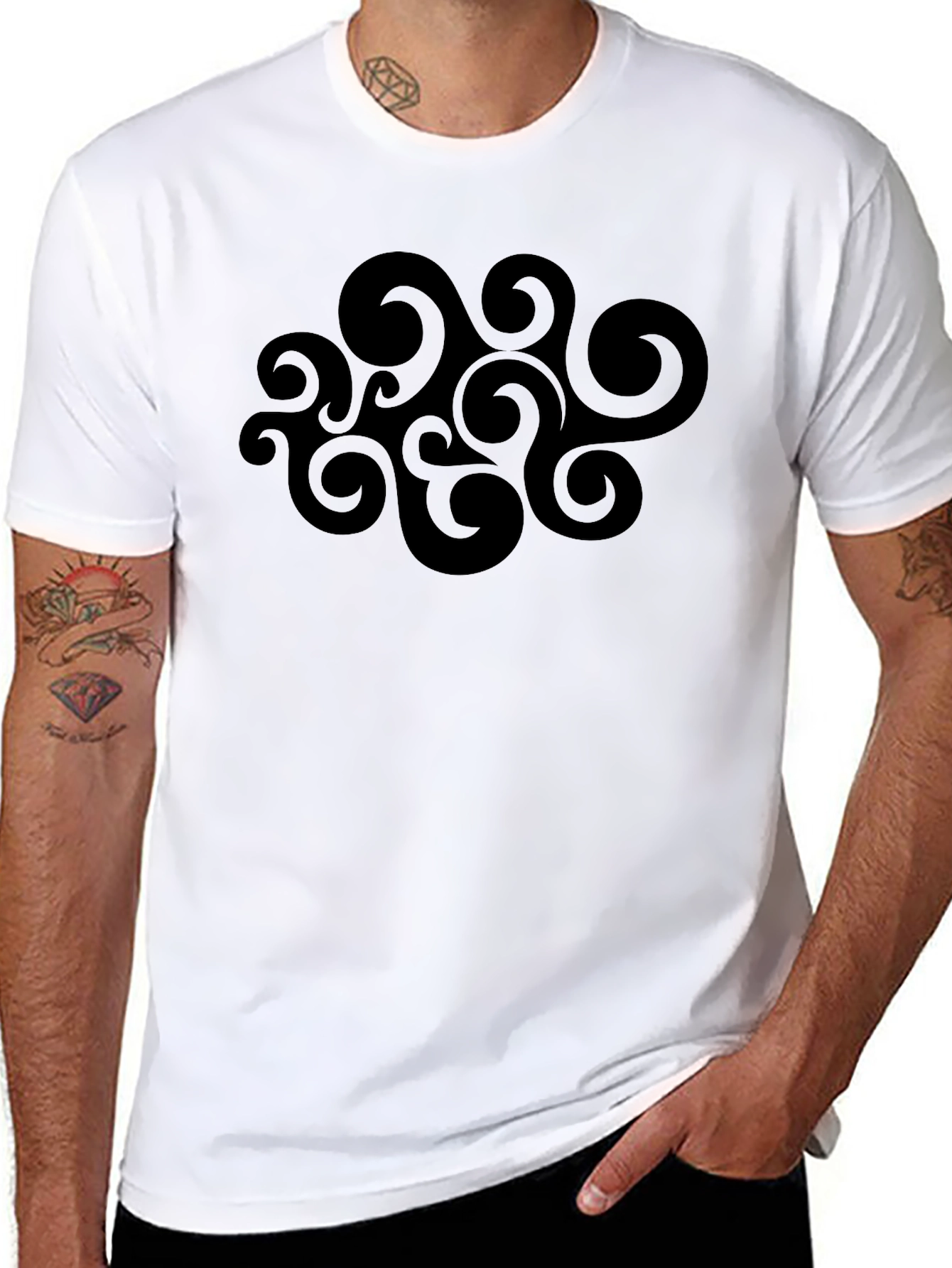 Abstract Swirl Graphic Black T-Shirt