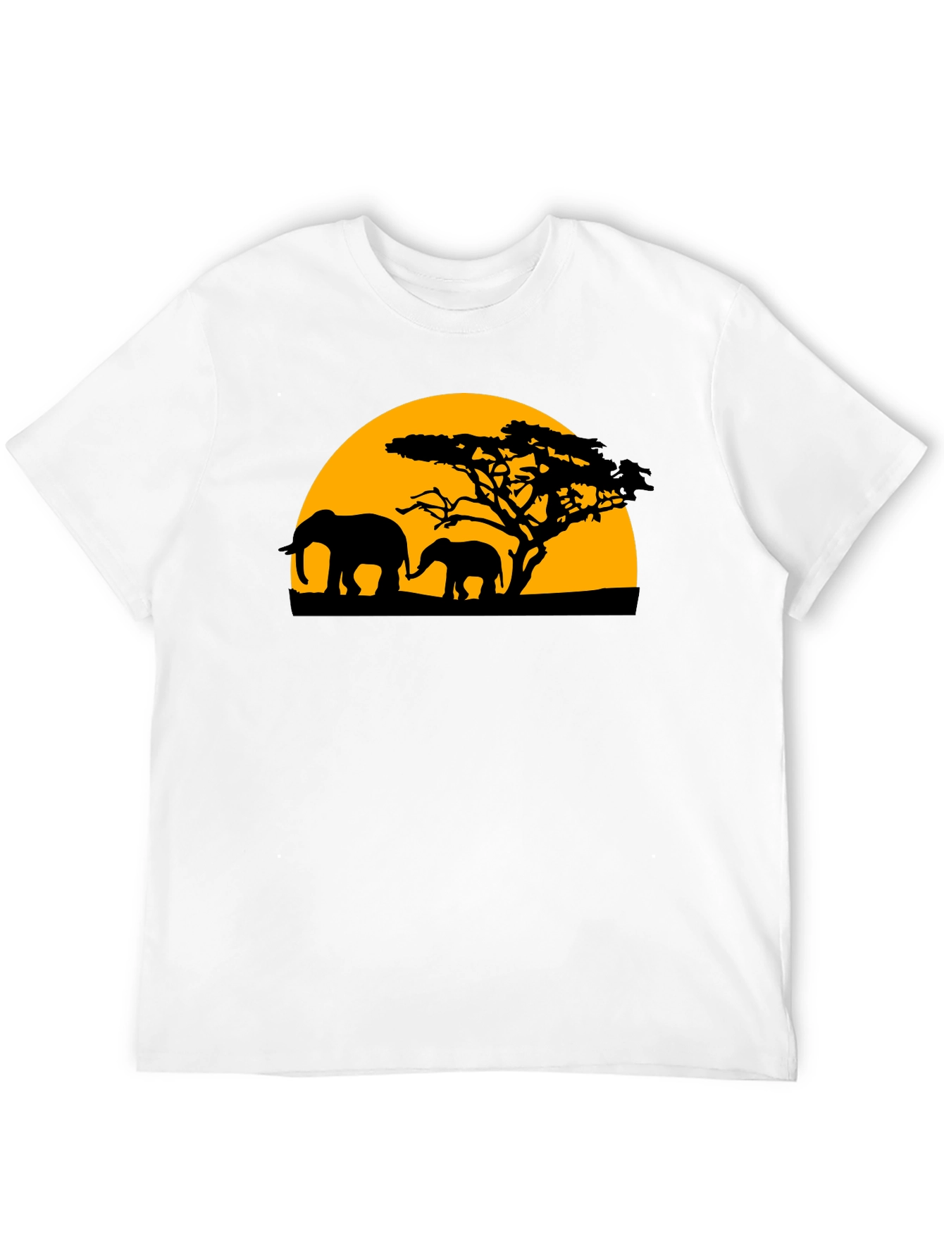 Elephant Sunset Graphic Tee - Black Cotton T-Shirt