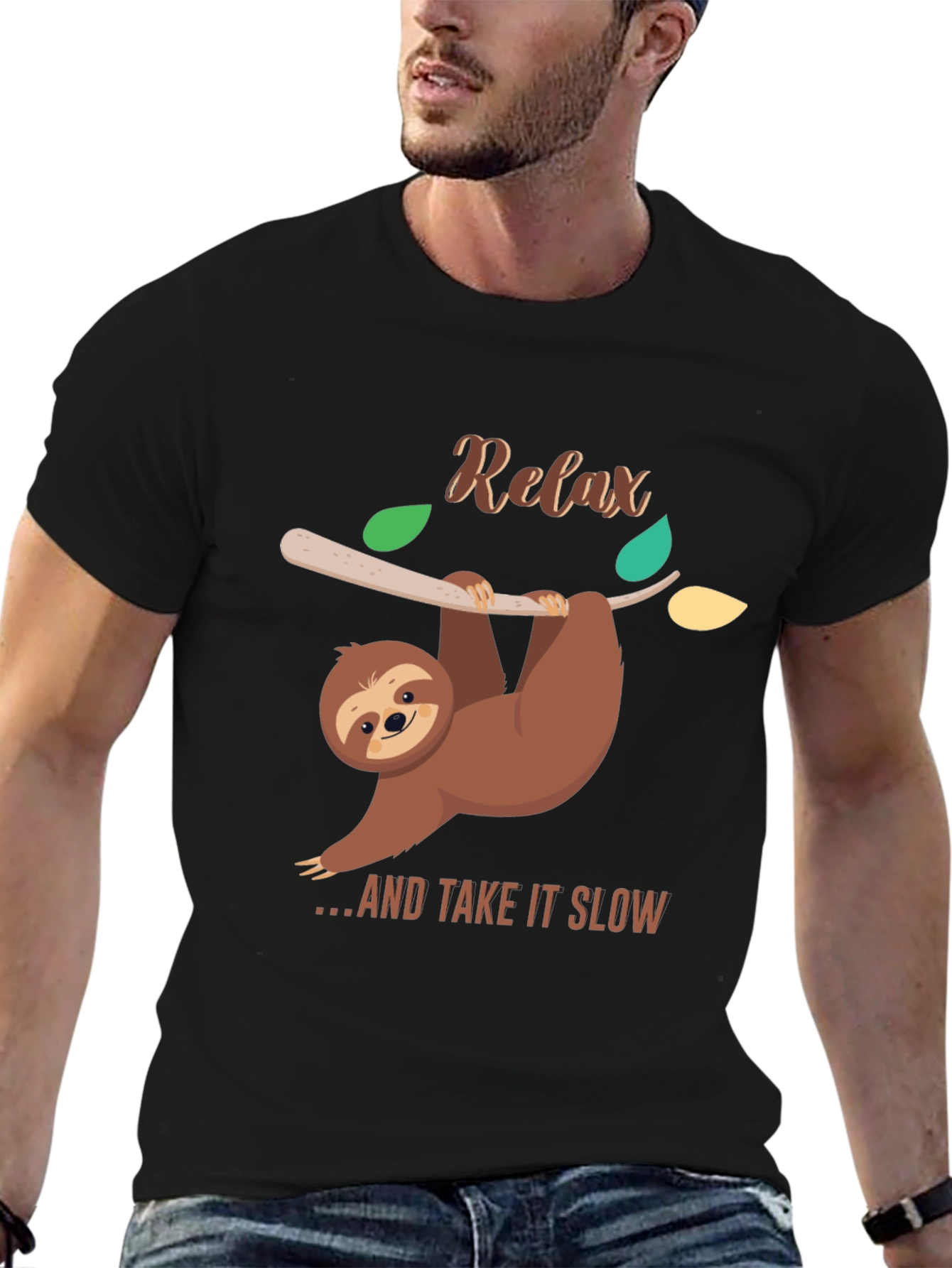 Relax Sloth Graphic Tee - Comfy Black T-Shirt