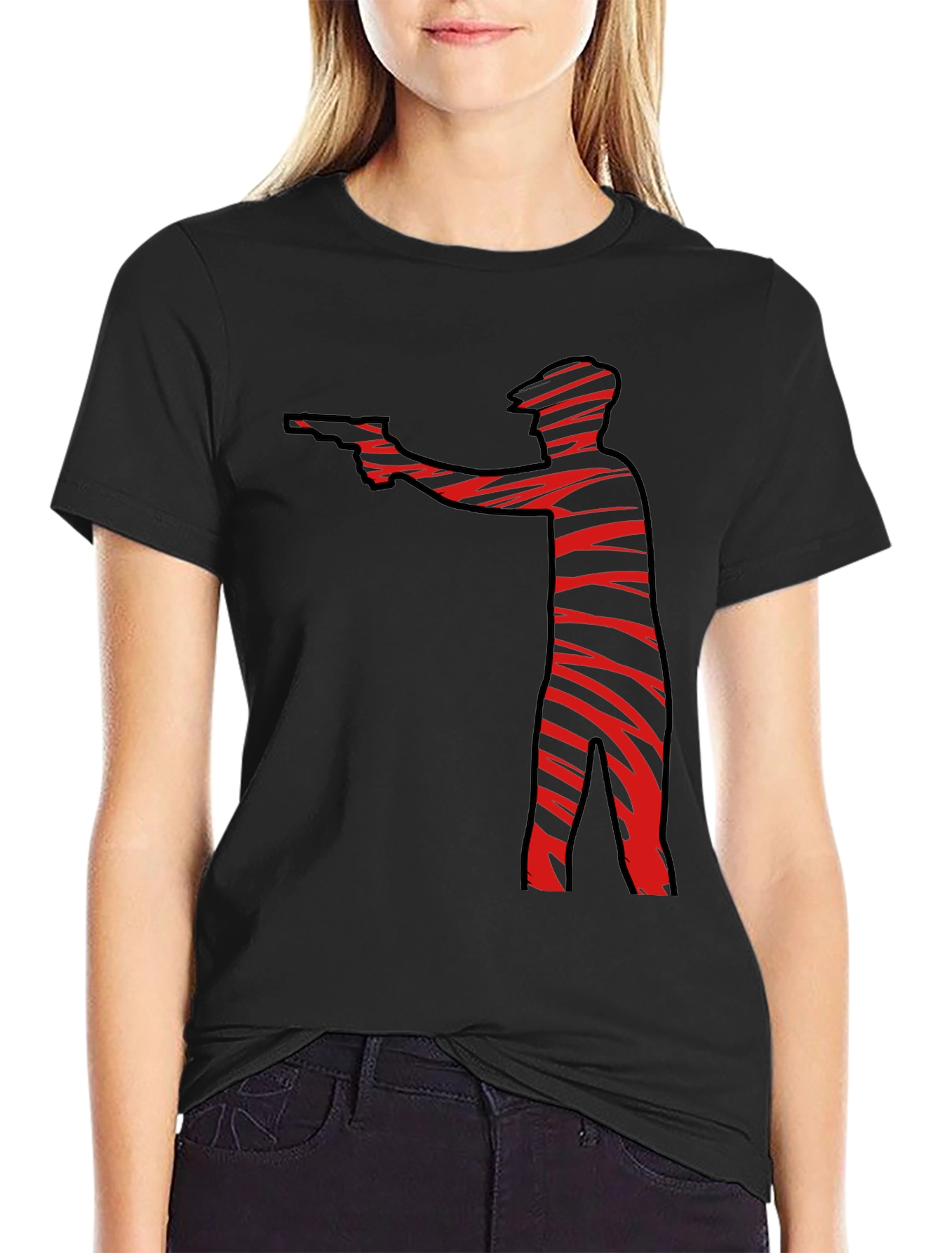 Striped Gunman Graphic Black T-Shirt