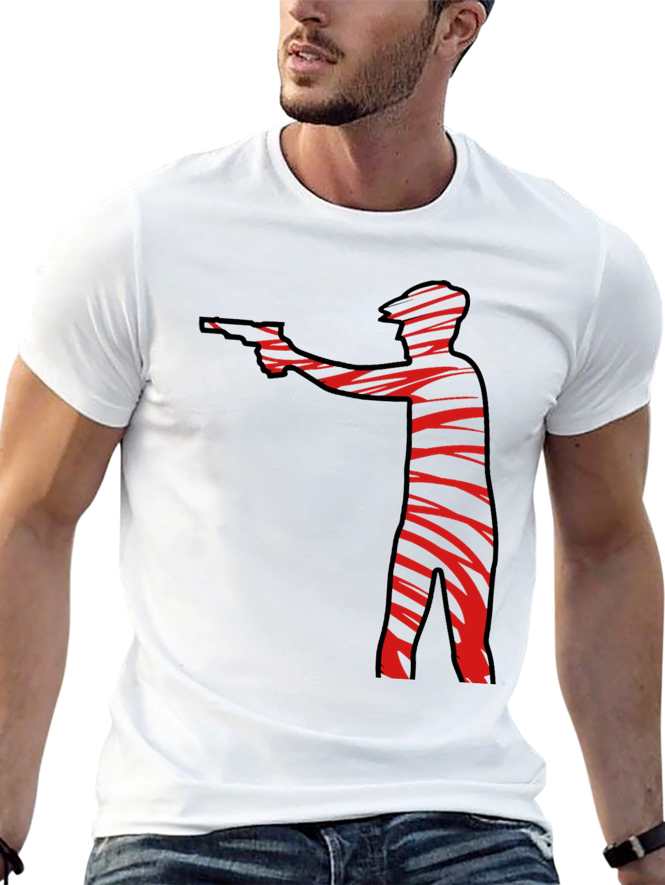 Striped Gunman Graphic Black T-Shirt