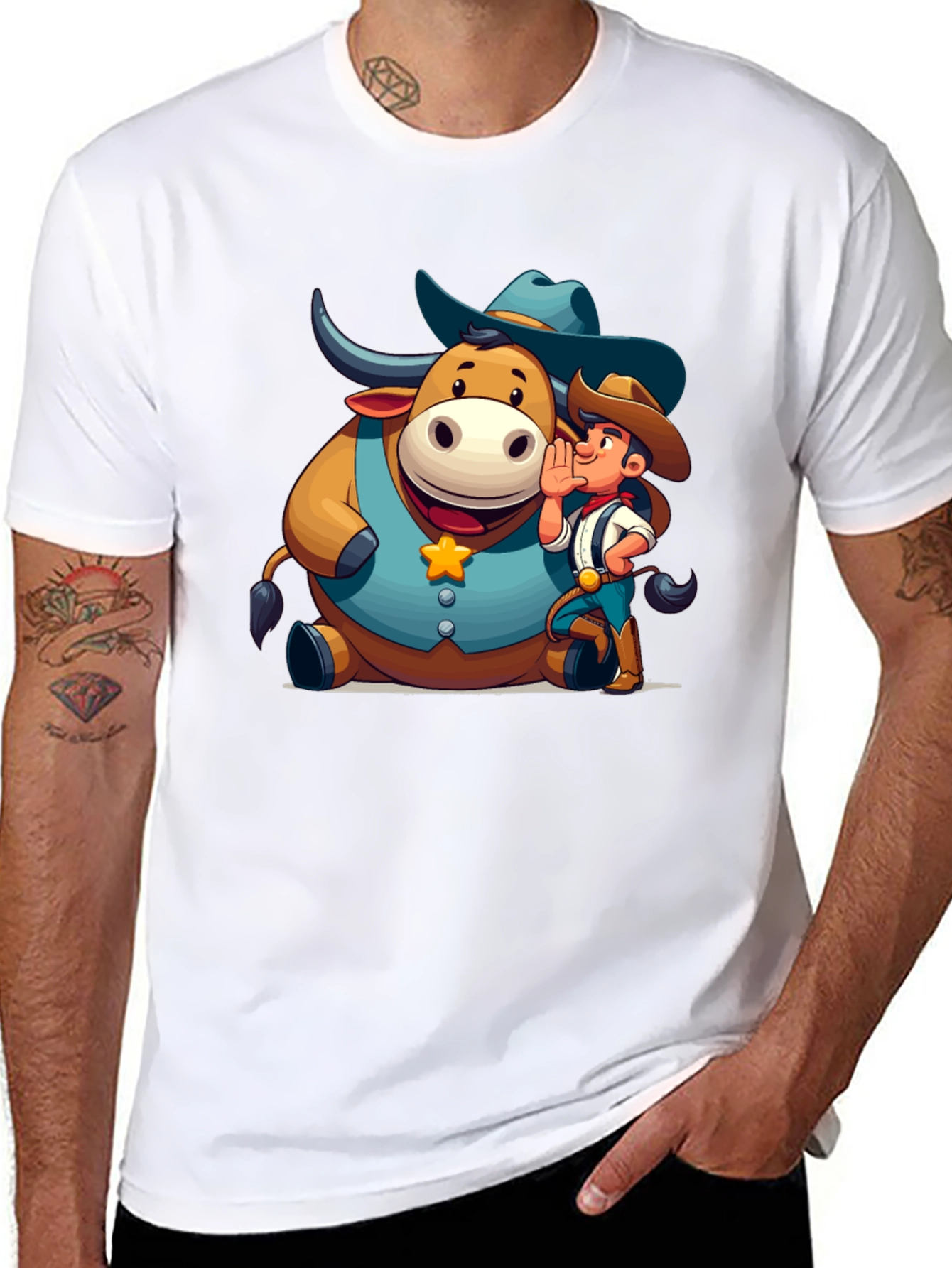 Cartoon Cowboy & Bull Graphic Tee