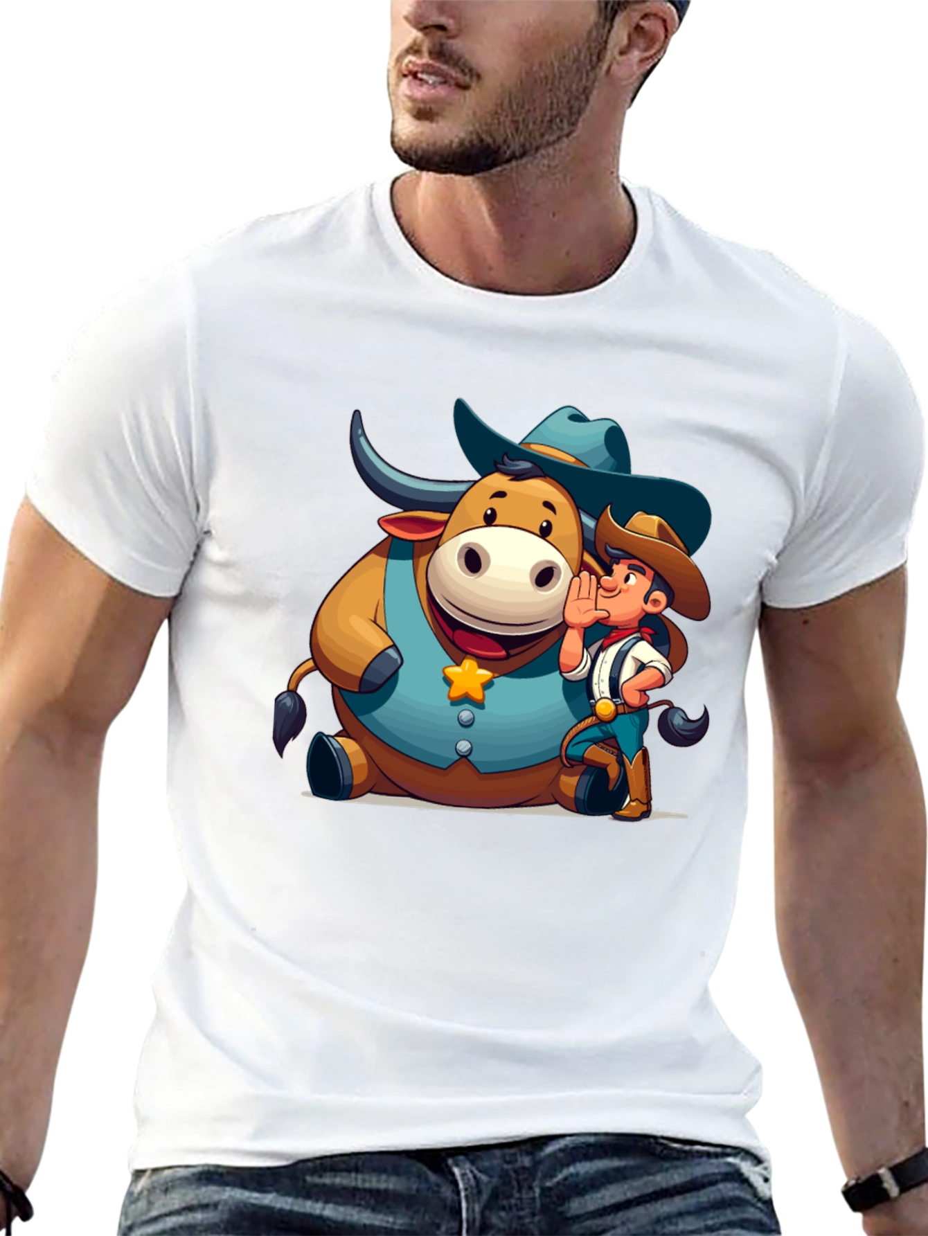 Cartoon Cowboy & Bull Graphic Tee