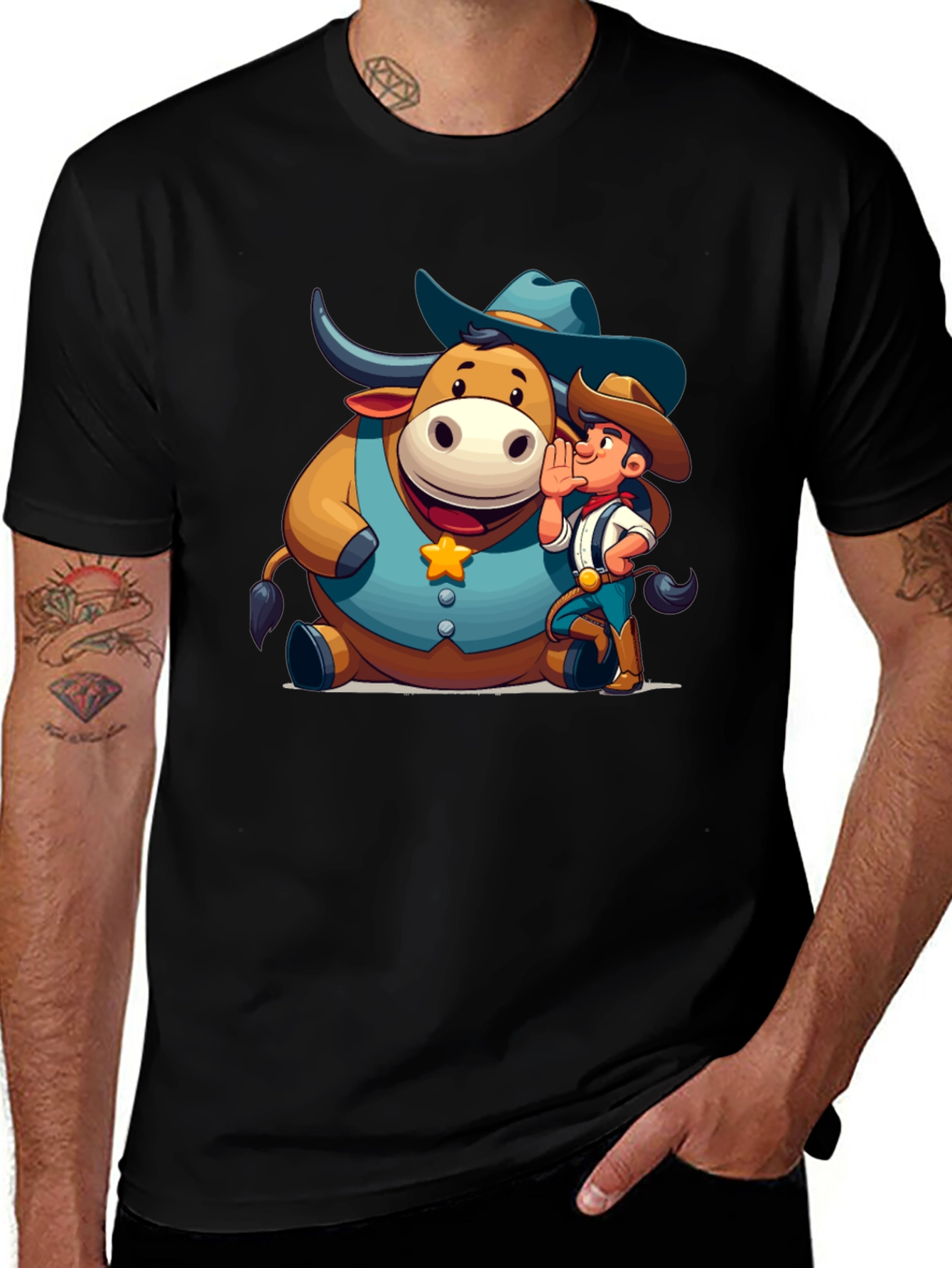 Cartoon Cowboy & Bull Graphic Tee