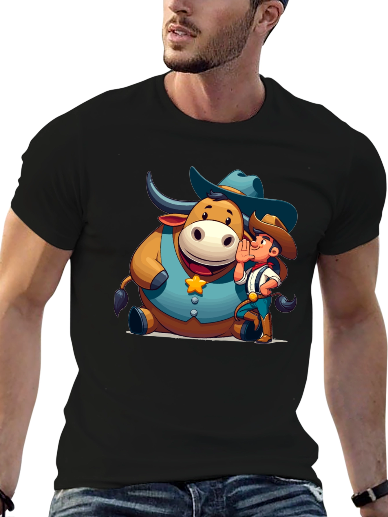 Cartoon Cowboy & Bull Graphic Tee