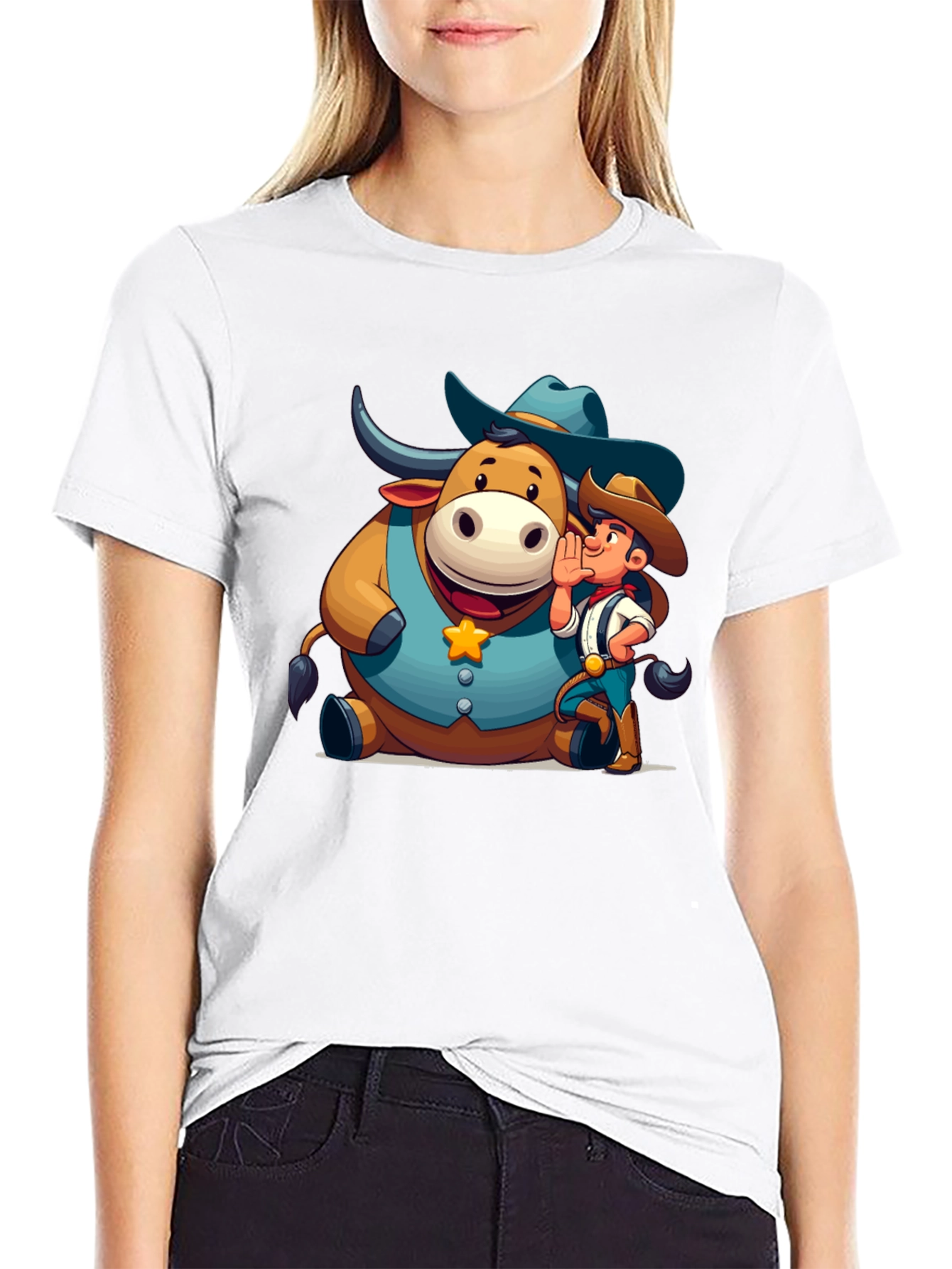 Cartoon Cowboy & Bull Graphic Tee