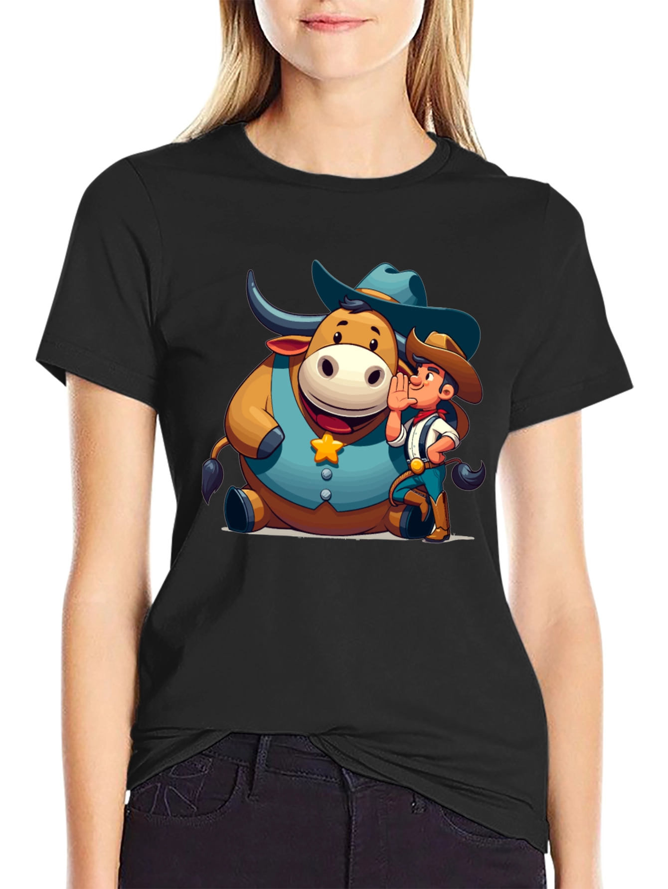 Cartoon Cowboy & Bull Graphic Tee