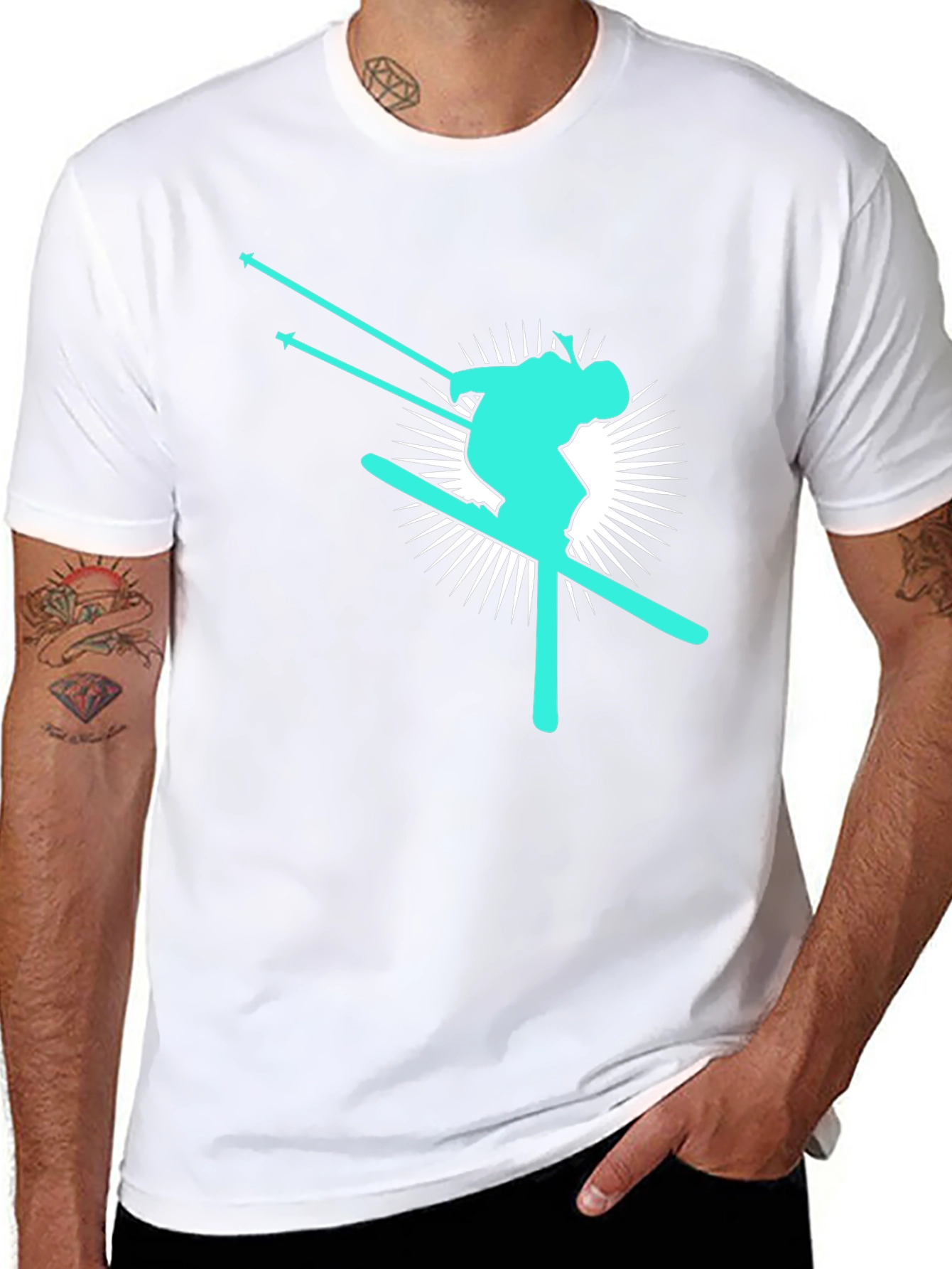 Skier Graphic T-Shirt - Black Cotton Blend