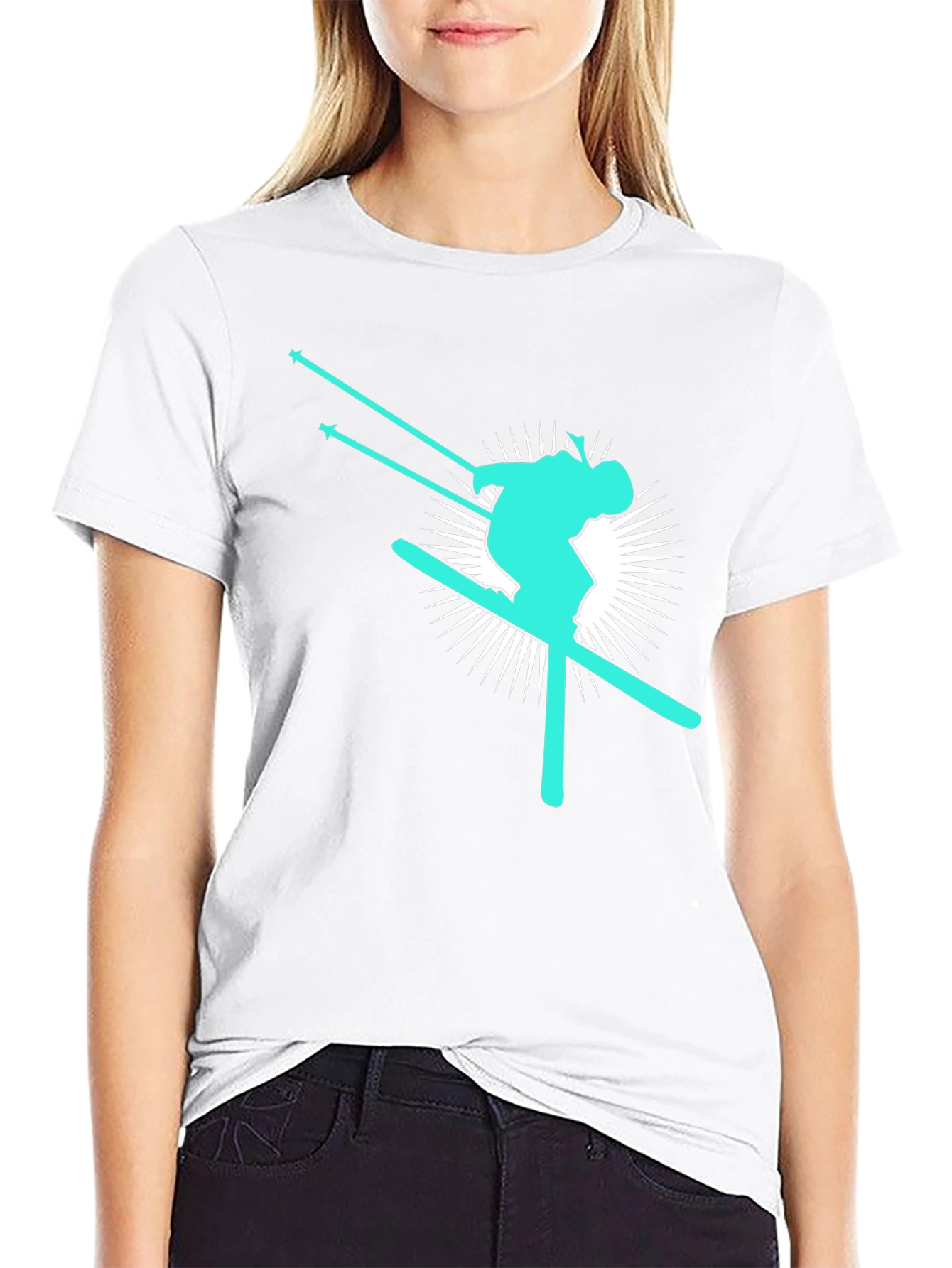 Skier Graphic T-Shirt - Black Cotton Blend