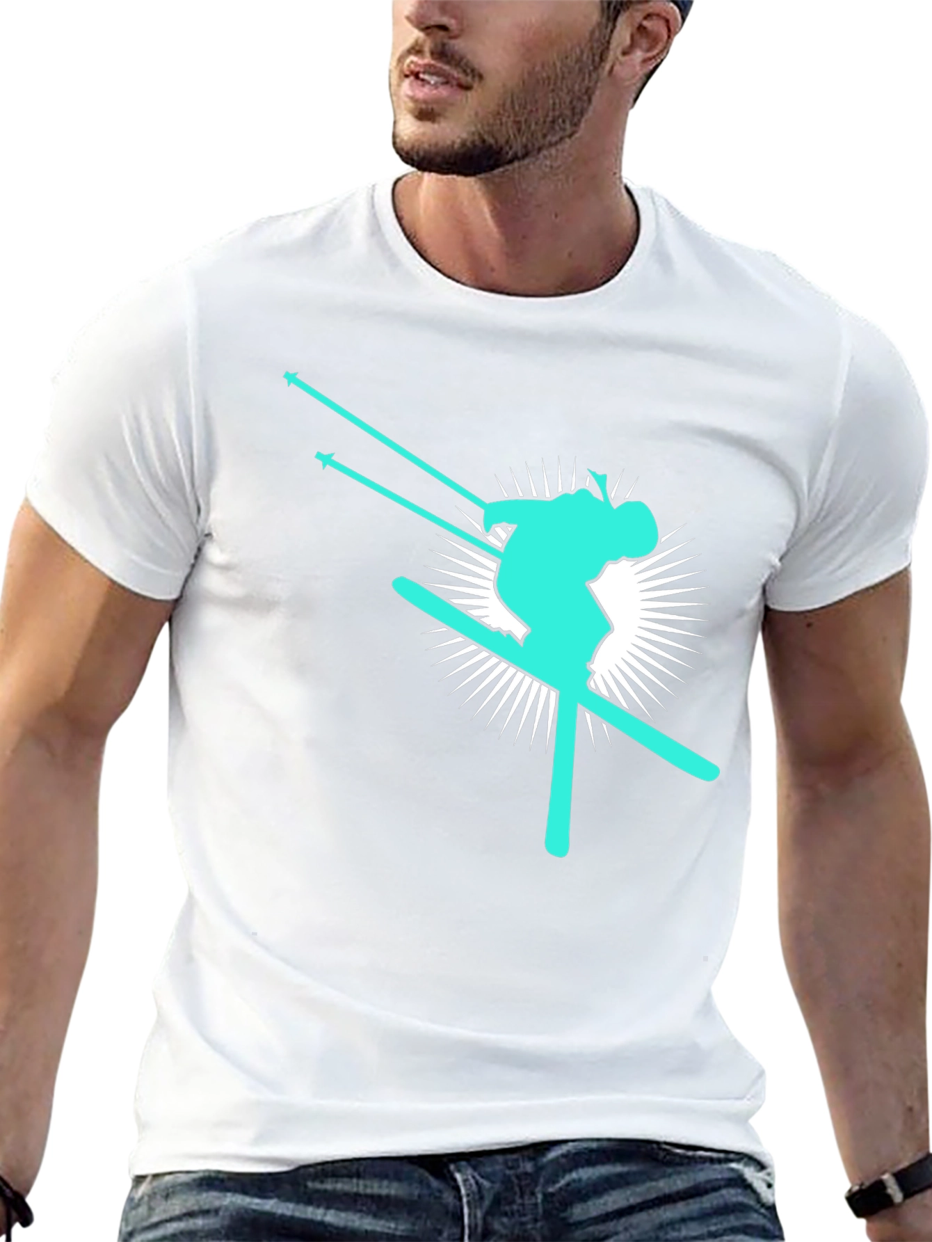 Skier Graphic T-Shirt - Black Cotton Blend