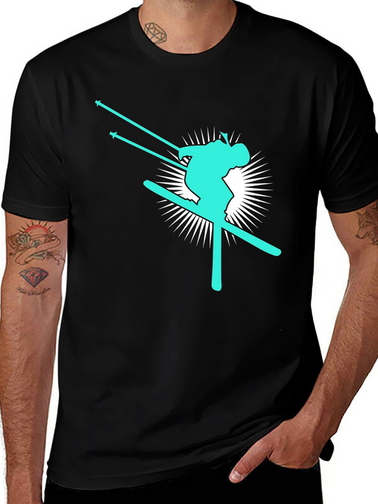 Skier Graphic T-Shirt - Black Cotton Blend
