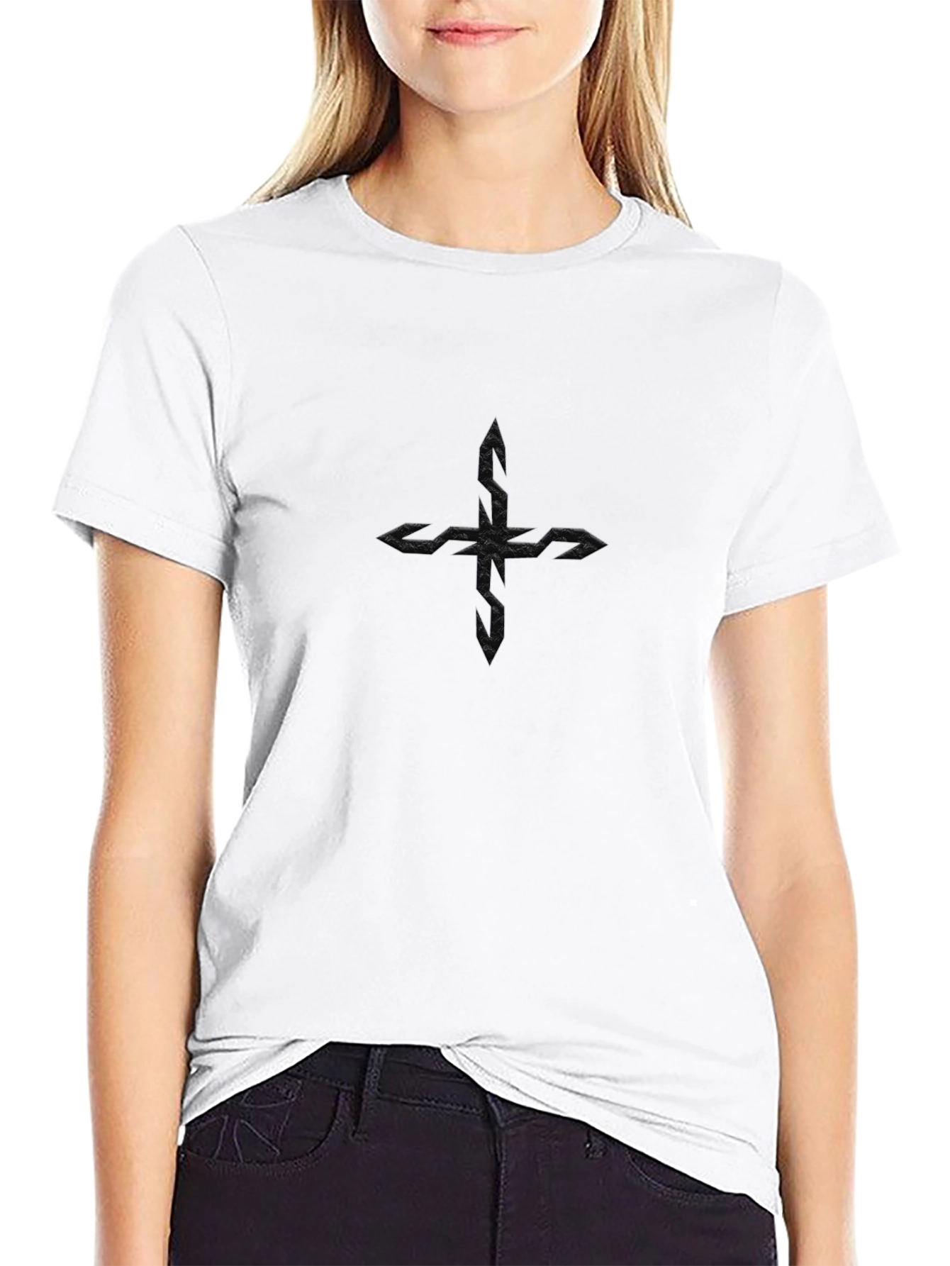 Black Textured Cross Graphic Tee