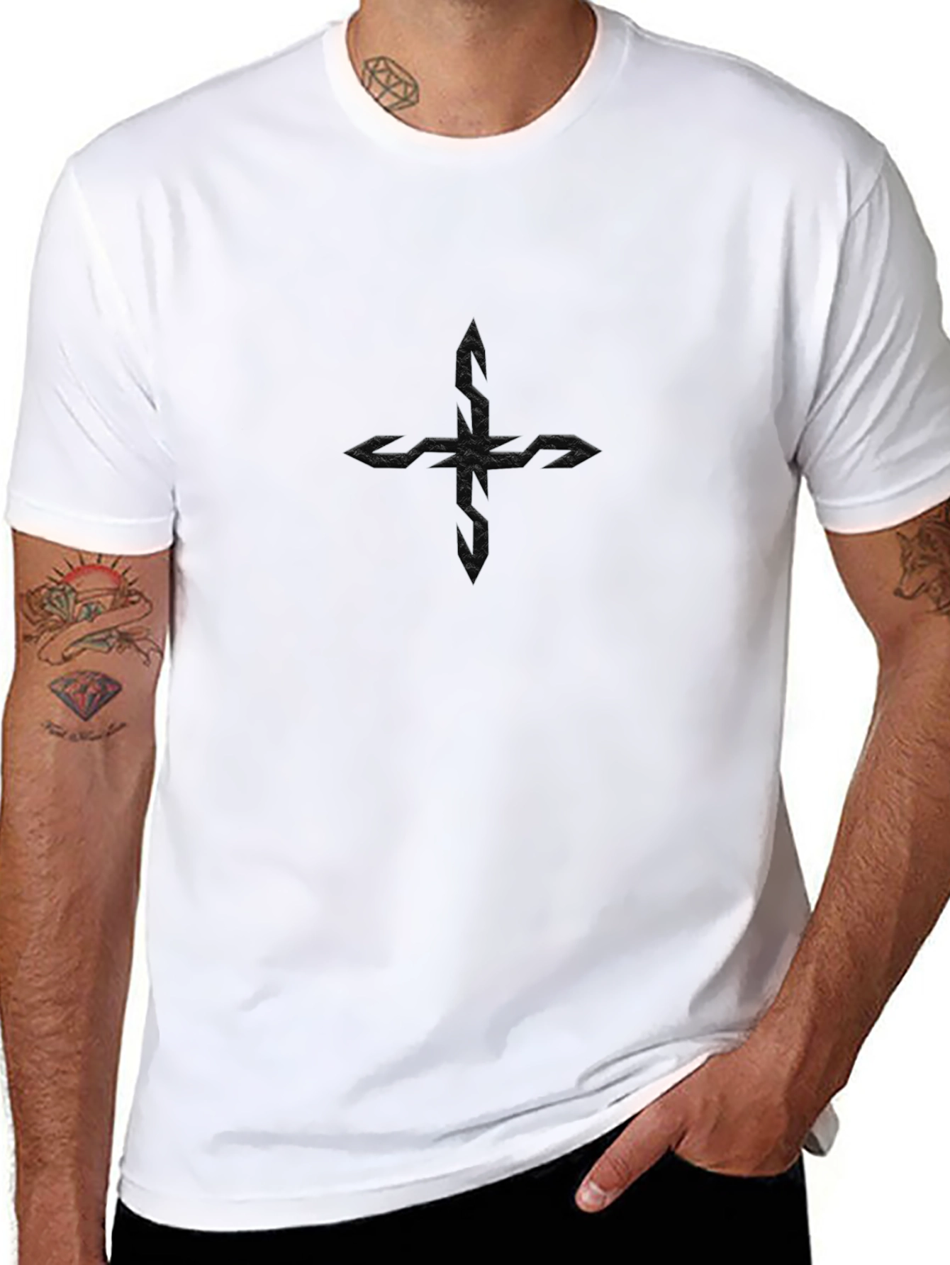 Black Textured Cross Graphic Tee