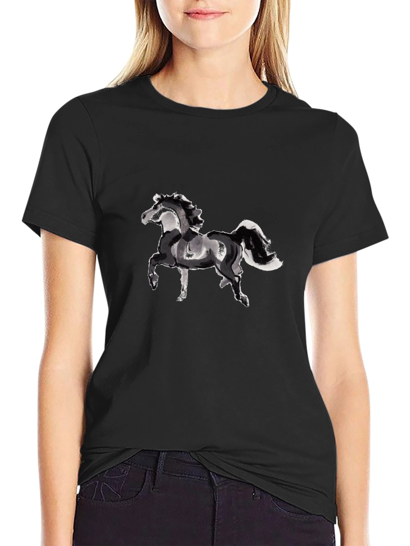 Black Horse Graphic Tee - Stylish Unisex T-Shirt