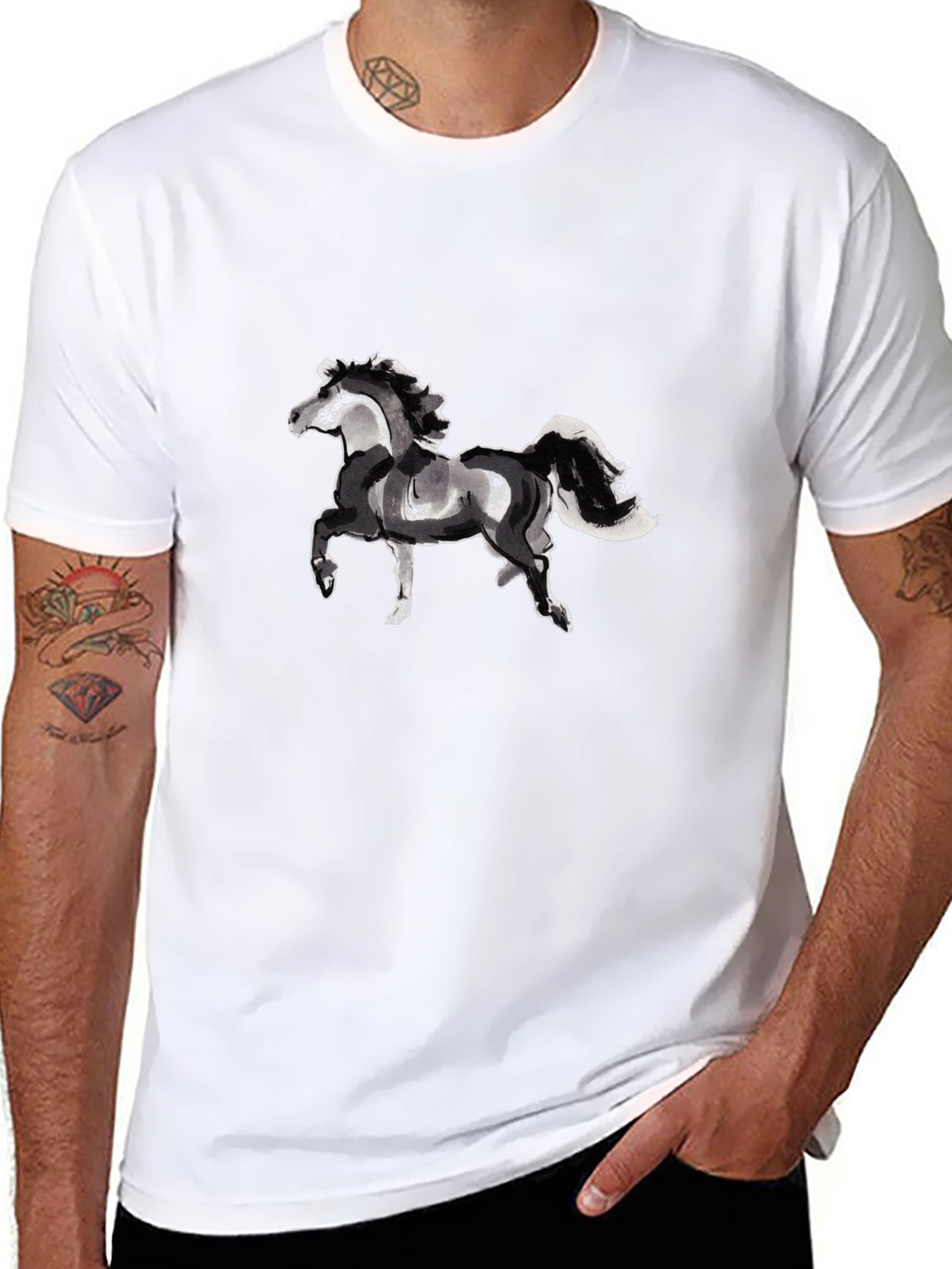 Black Horse Graphic Tee - Stylish Unisex T-Shirt