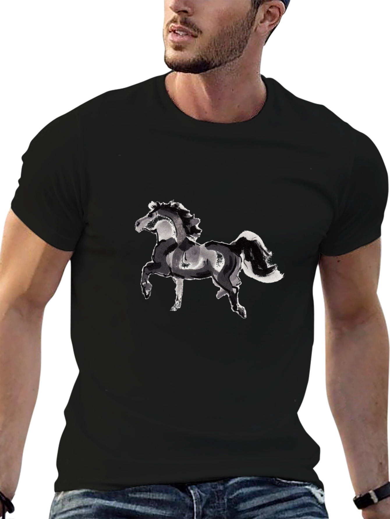 Black Horse Graphic Tee - Stylish Unisex T-Shirt