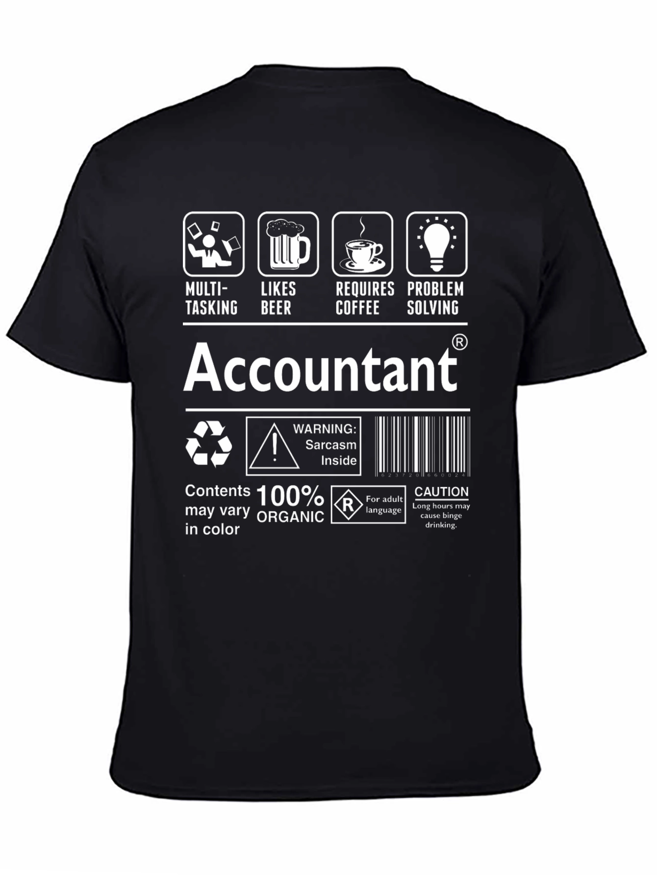 Accountant T-Shirt: Multi-Tasking Likes Beer Coffee Problem Solving