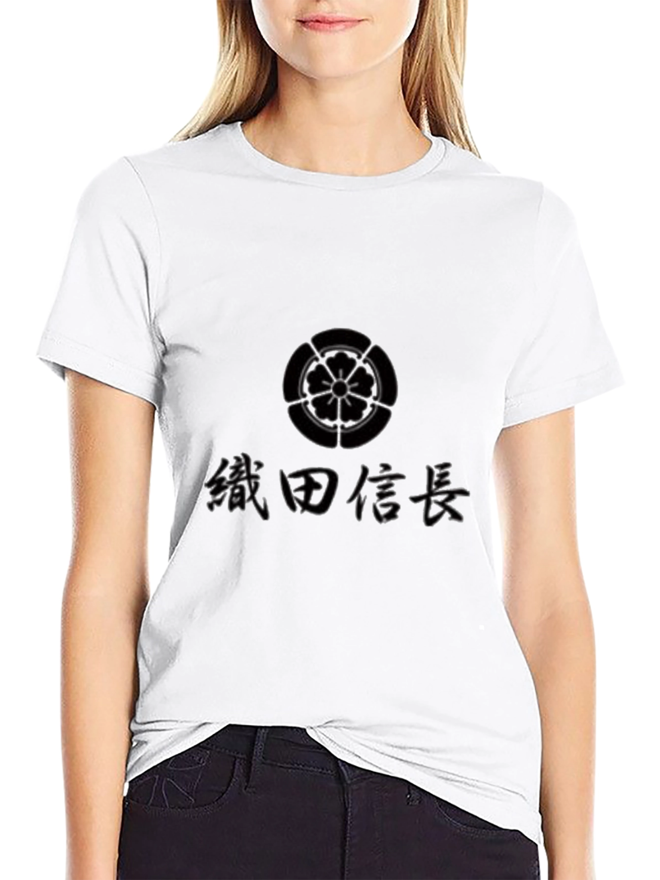 Black Graphic Tee with Japanese Symbol and Text