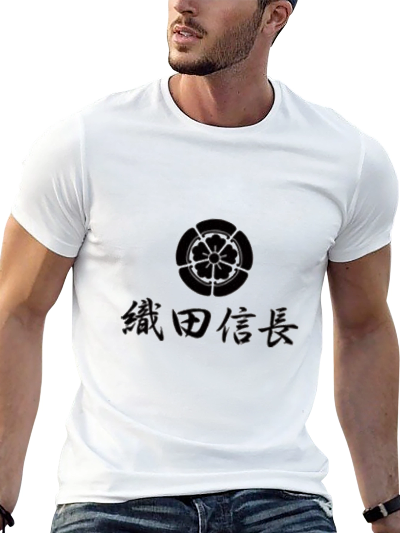 Black Graphic Tee with Japanese Symbol and Text