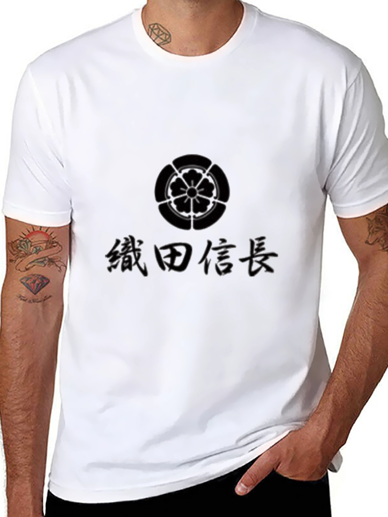 Black Graphic Tee with Japanese Symbol and Text