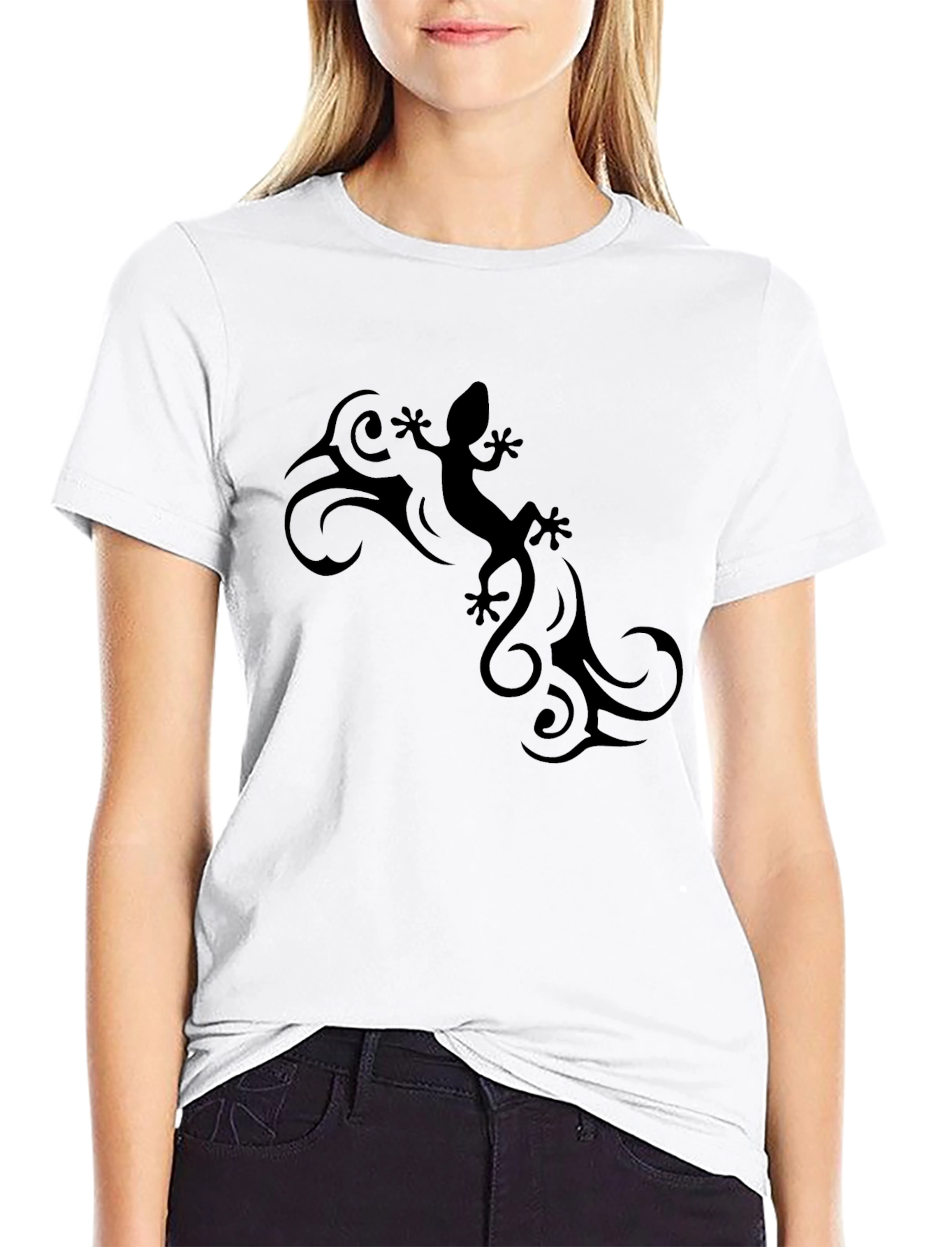 Black Tribal Lizard Graphic Tee