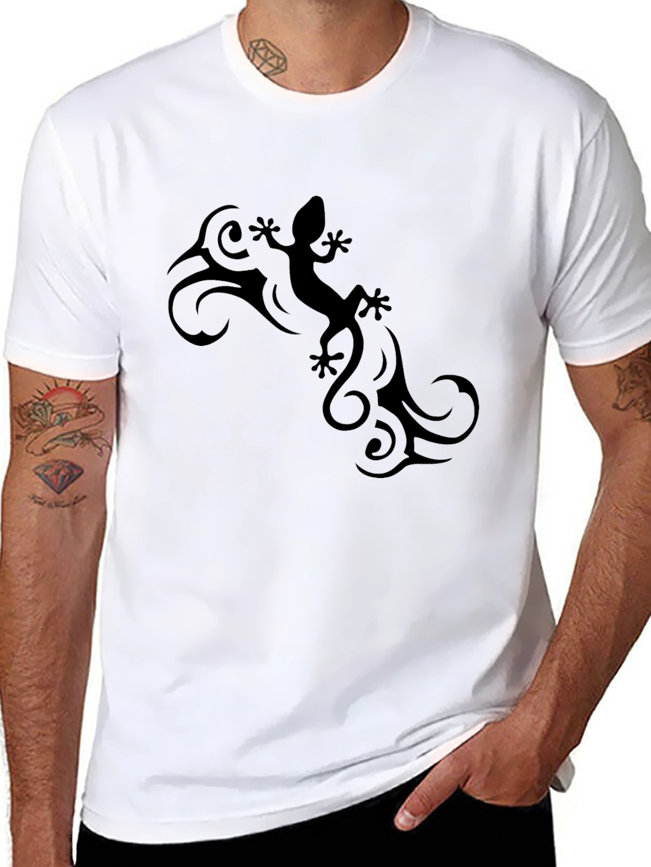 Black Tribal Lizard Graphic Tee