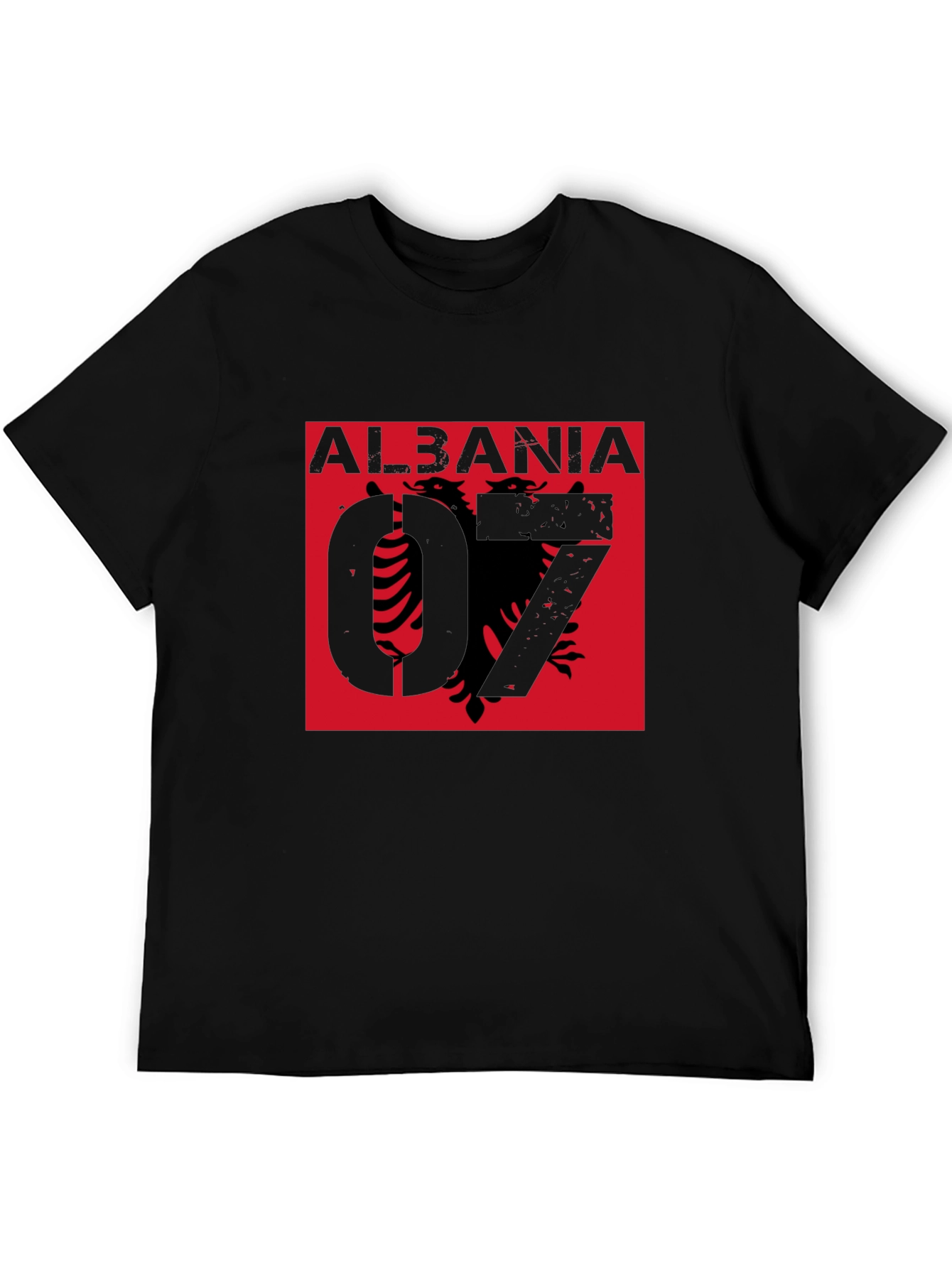 Albania Graphic Tee - Distressed Design on Black