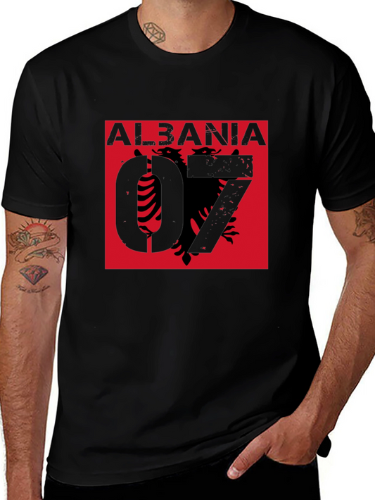 Albania Graphic Tee - Distressed Design on Black