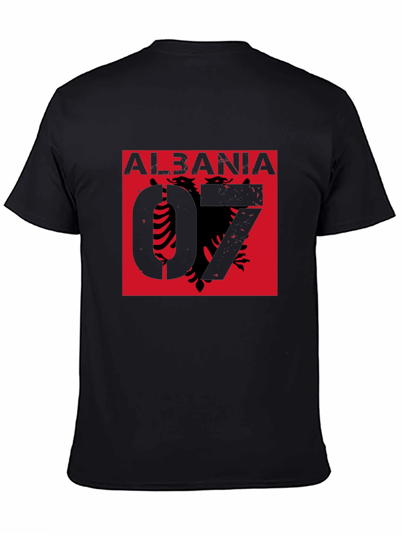 Albania Graphic Tee - Distressed Design on Black
