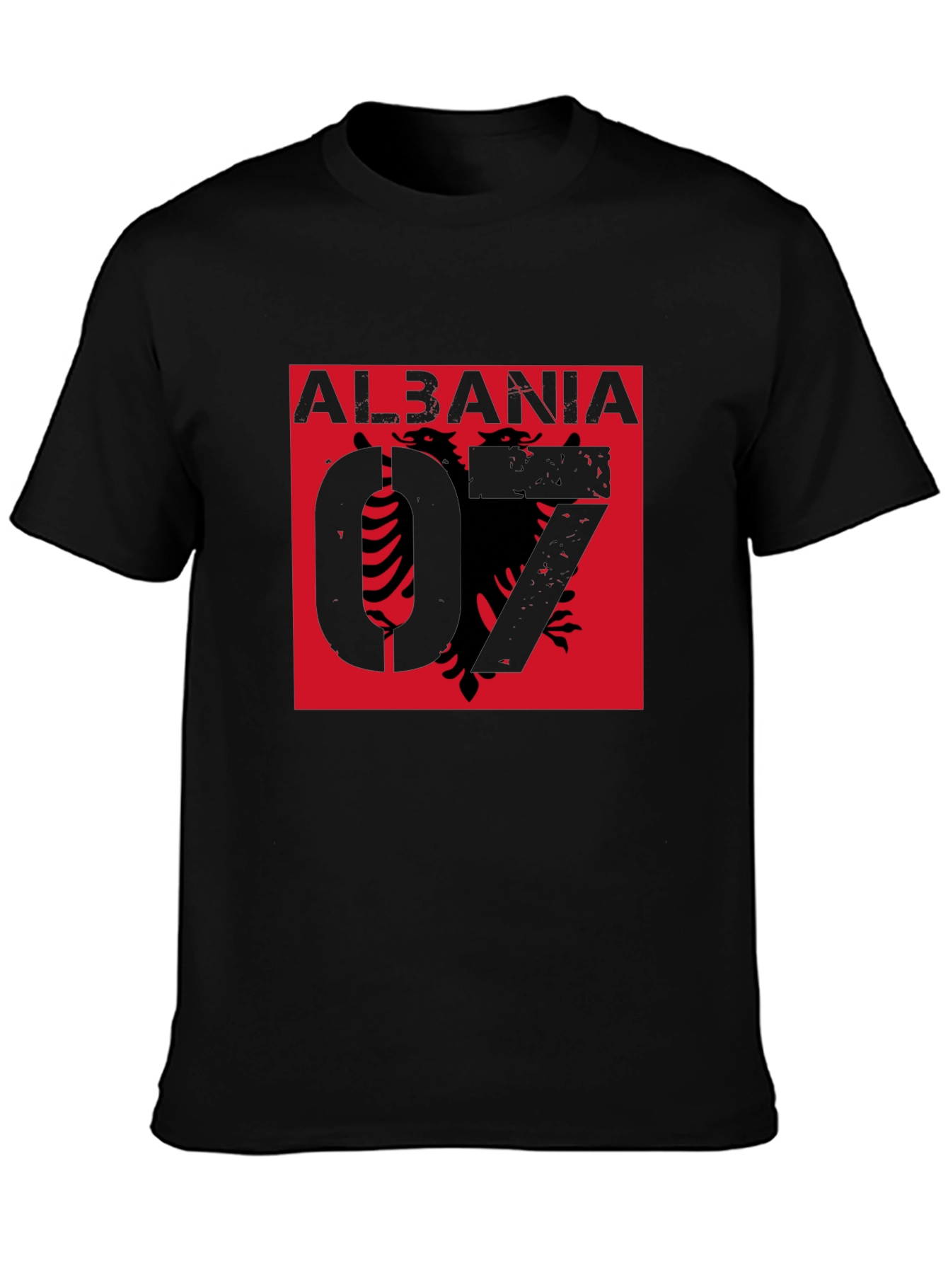 Albania Graphic Tee - Distressed Design on Black
